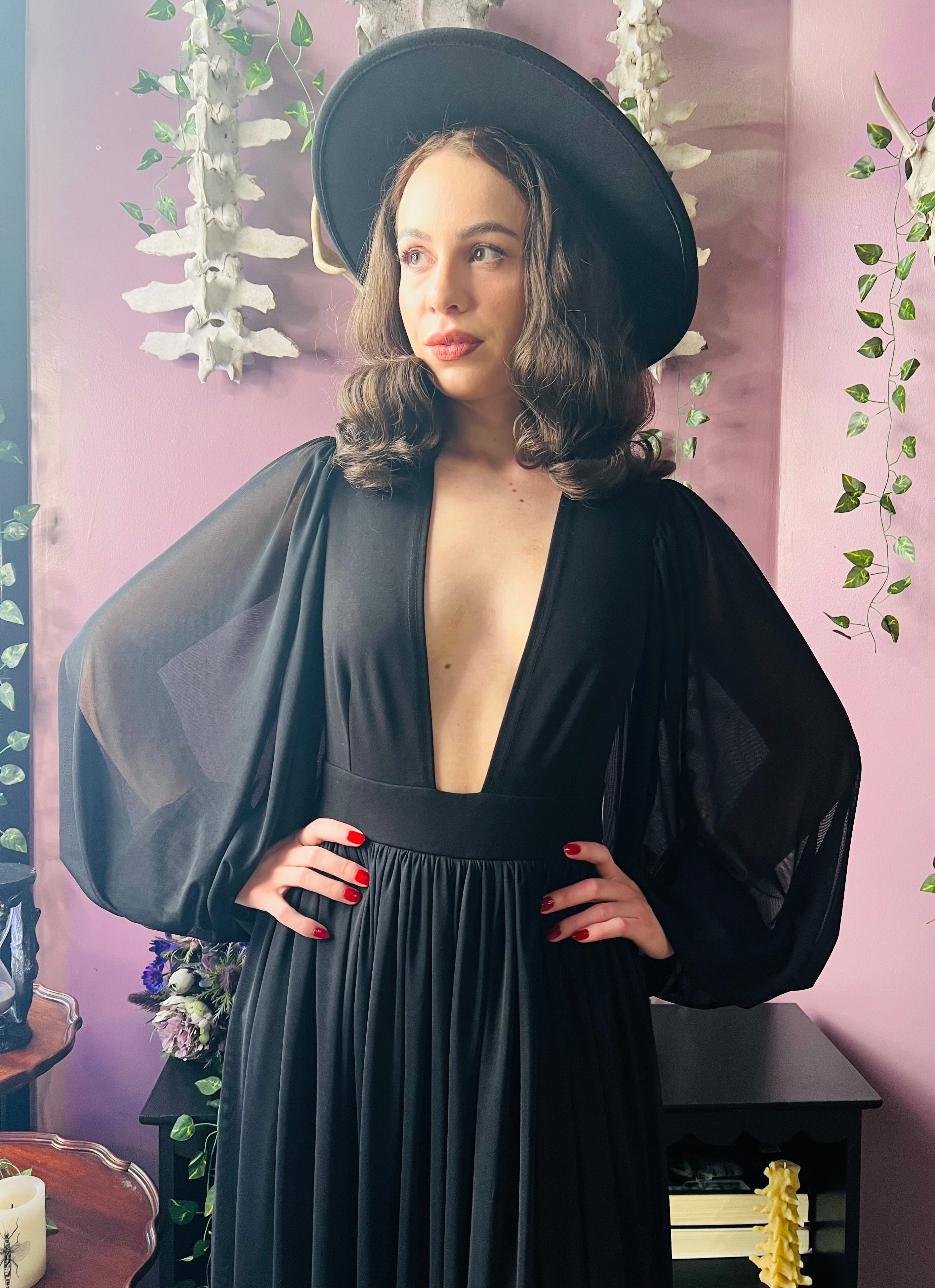 Minerva - Hauntingly Dramatic Mesh Maxi Dress with Built In Shorts - READY TO SHIP