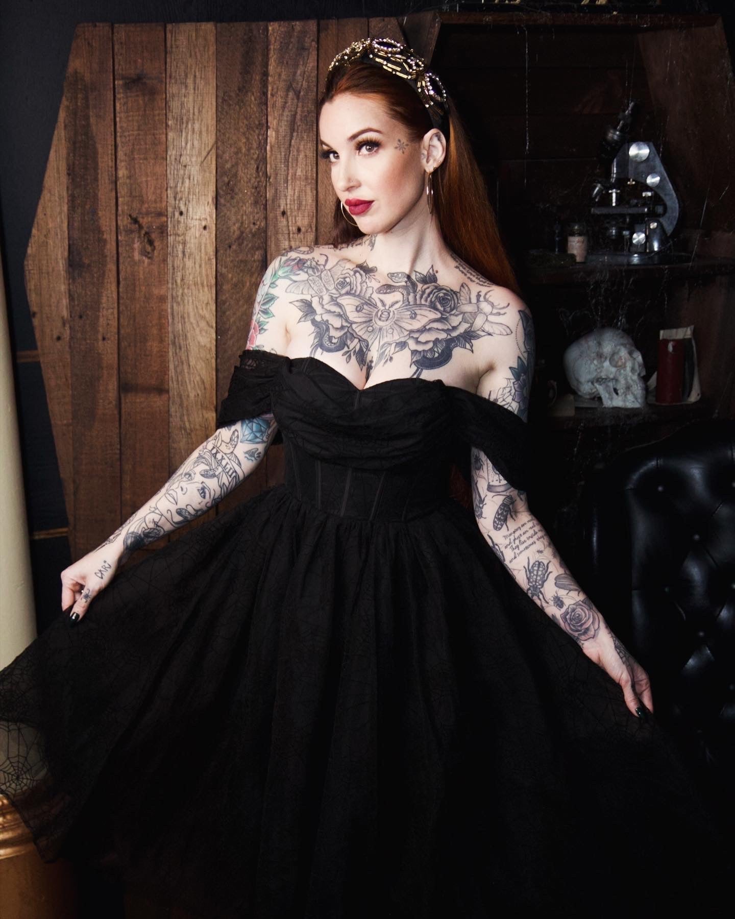 Octavia's Web - Flocked Spider Web Party Dress - READY TO SHIP