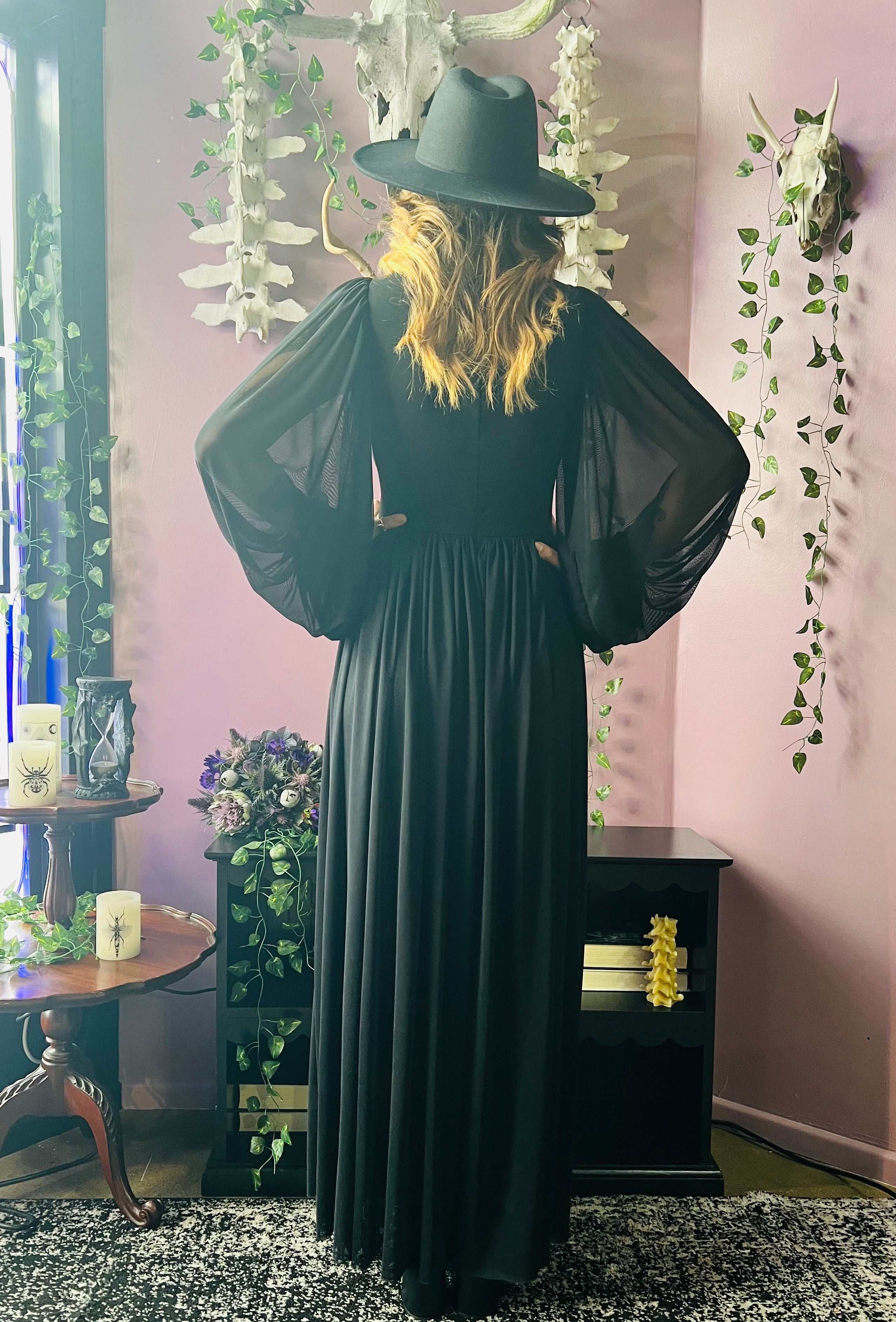 Minerva - Hauntingly Dramatic Mesh Maxi Dress with Built In Shorts - READY TO SHIP