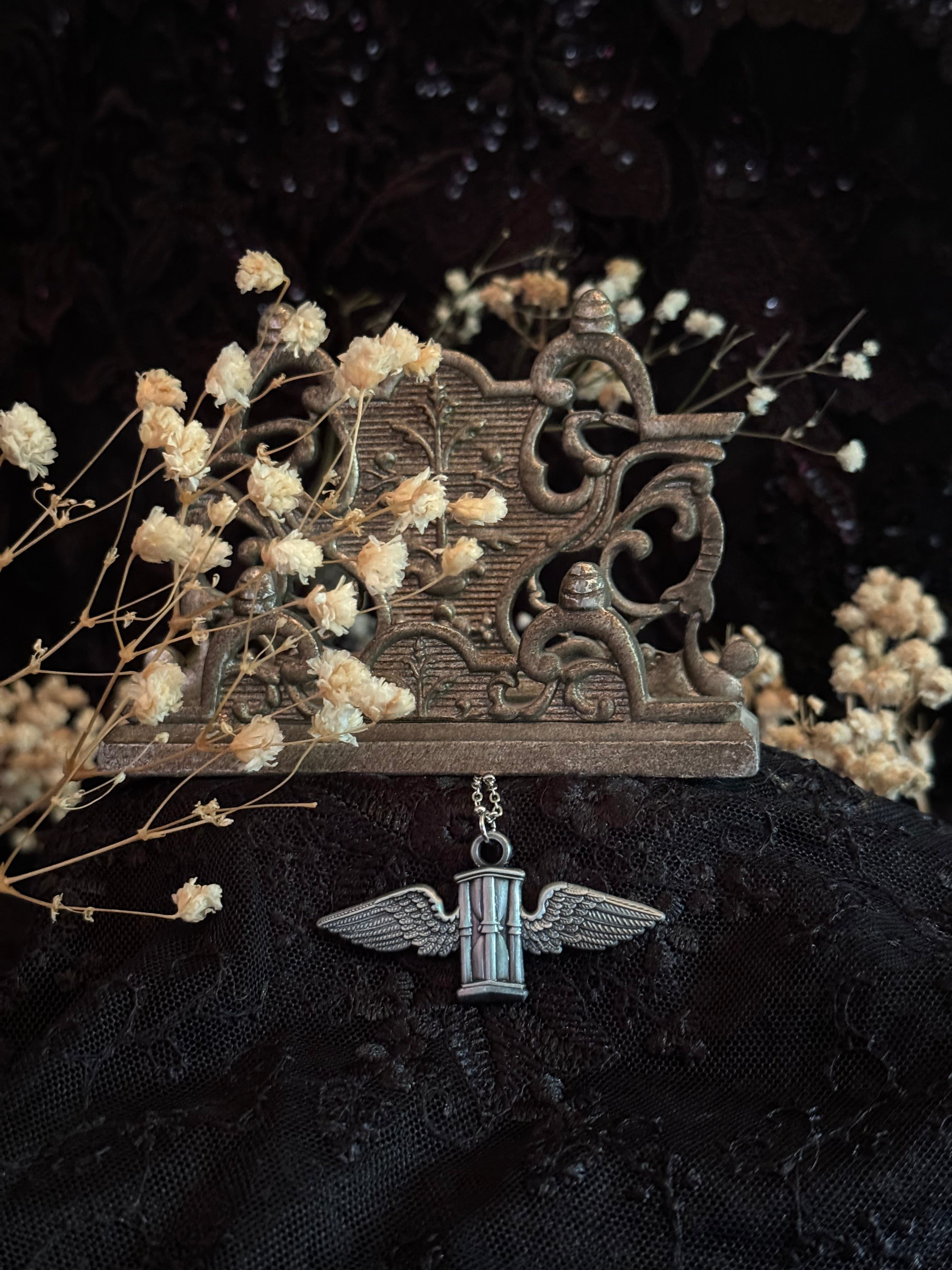 Carved In Stone- Hour Glass with Wings