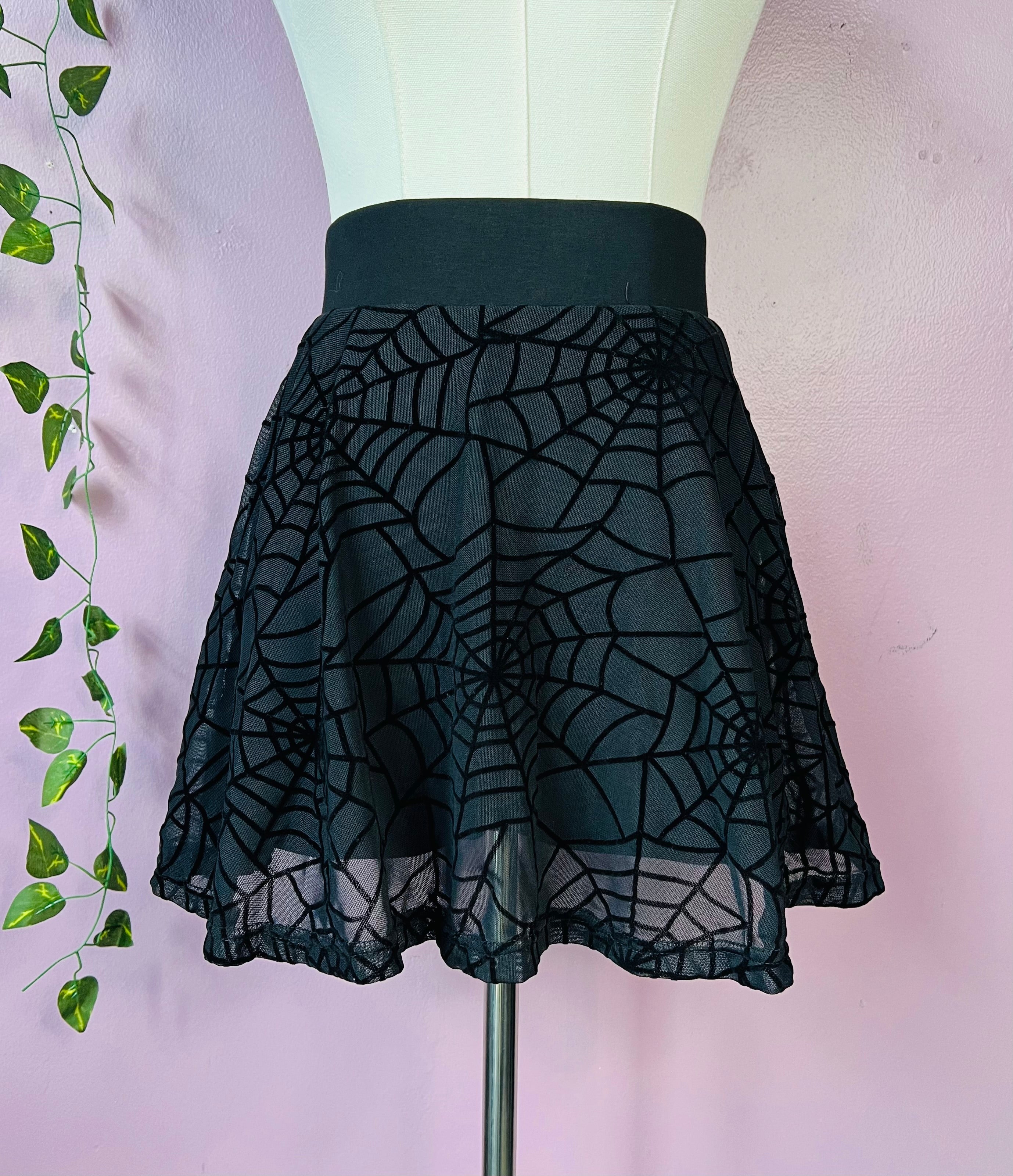 The Morbid Mini Skort - WEBS - Sheer Spider Web Skirt with Built In Shorts - Ready to Ship