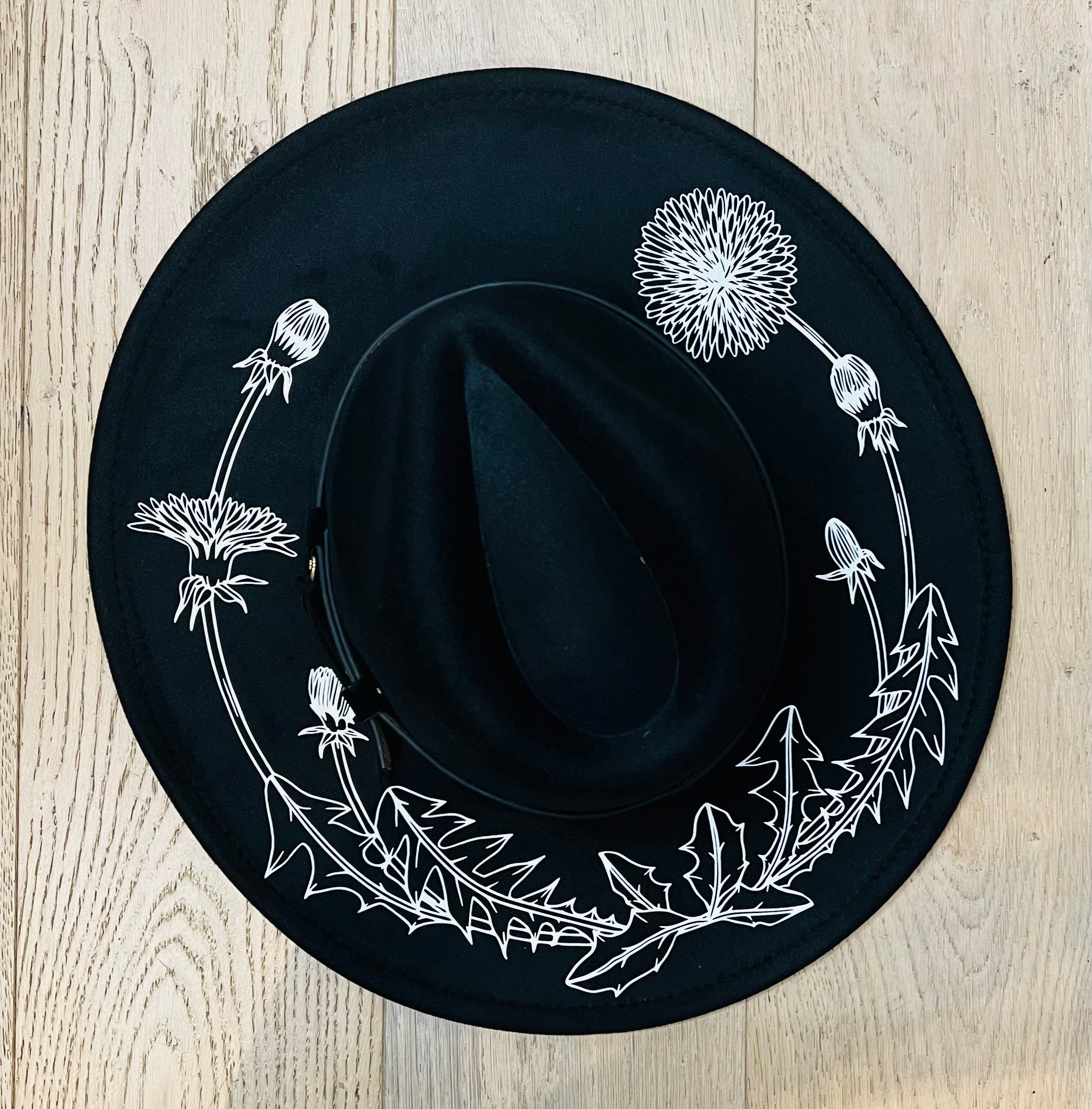 Vegan Felt Hat - XL Brim - Large Dandelions