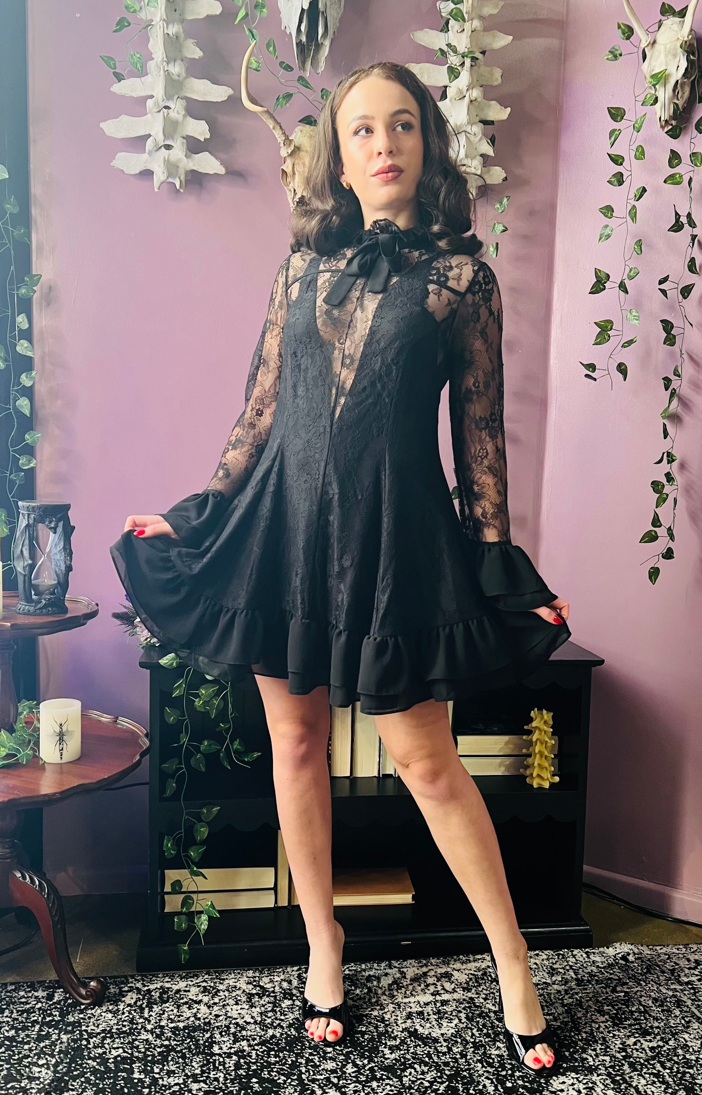 Nightshade - Dark Romantic Floral Mini Babydoll Dress - READY to SHIP
