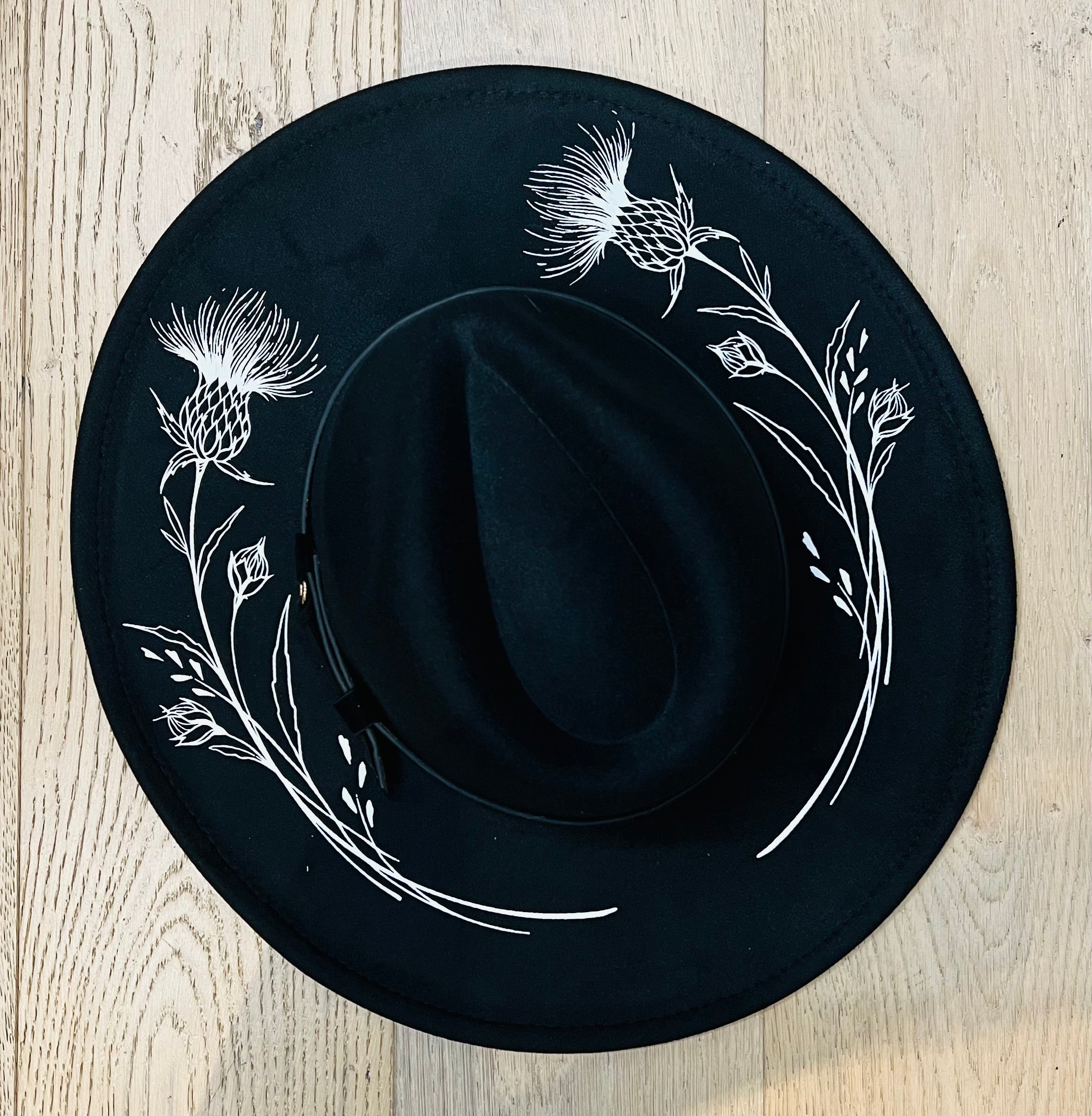 Vegan Felt Hat - XL Brim - Large Thistles