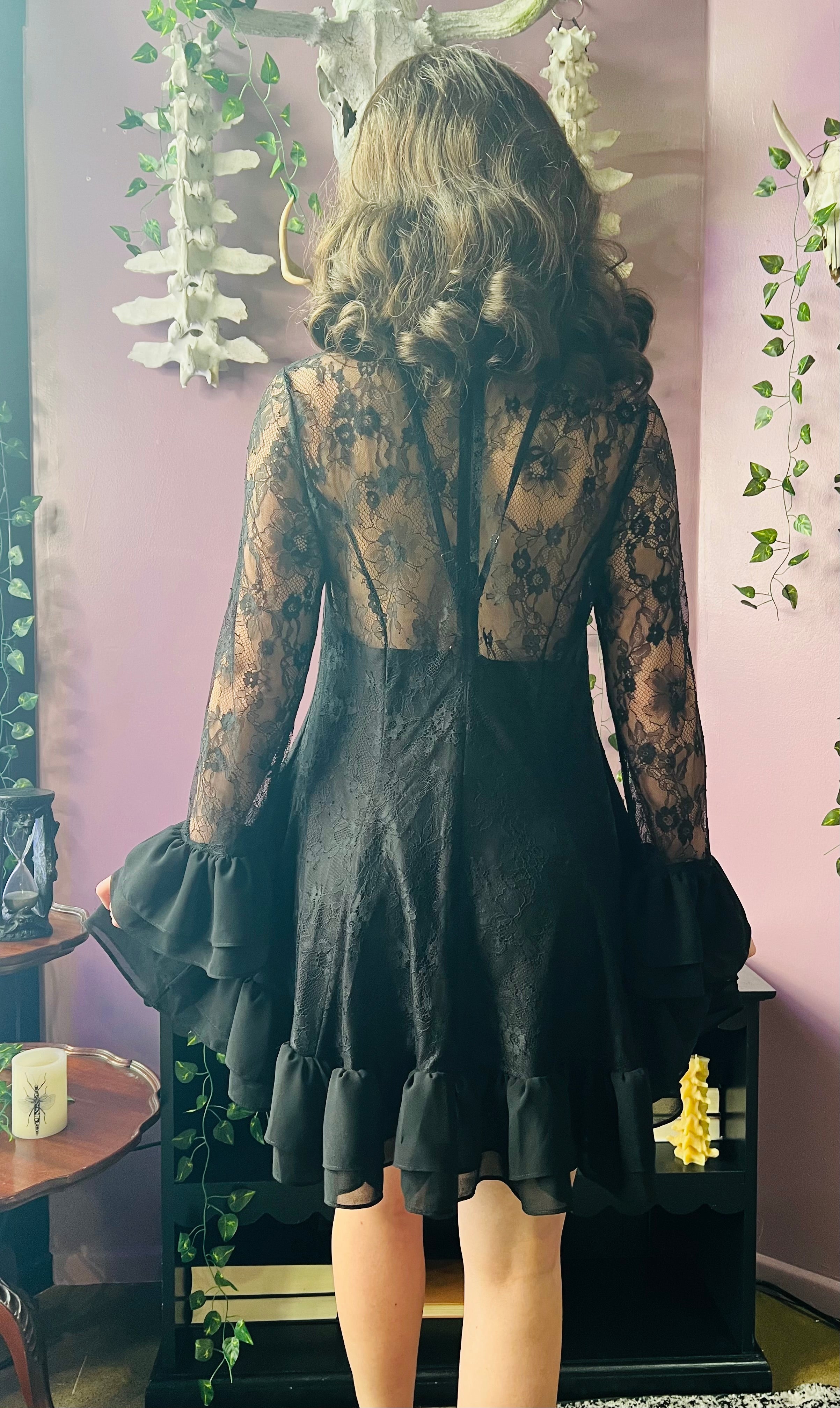 Nightshade - Dark Romantic Floral Mini Babydoll Dress - READY to SHIP