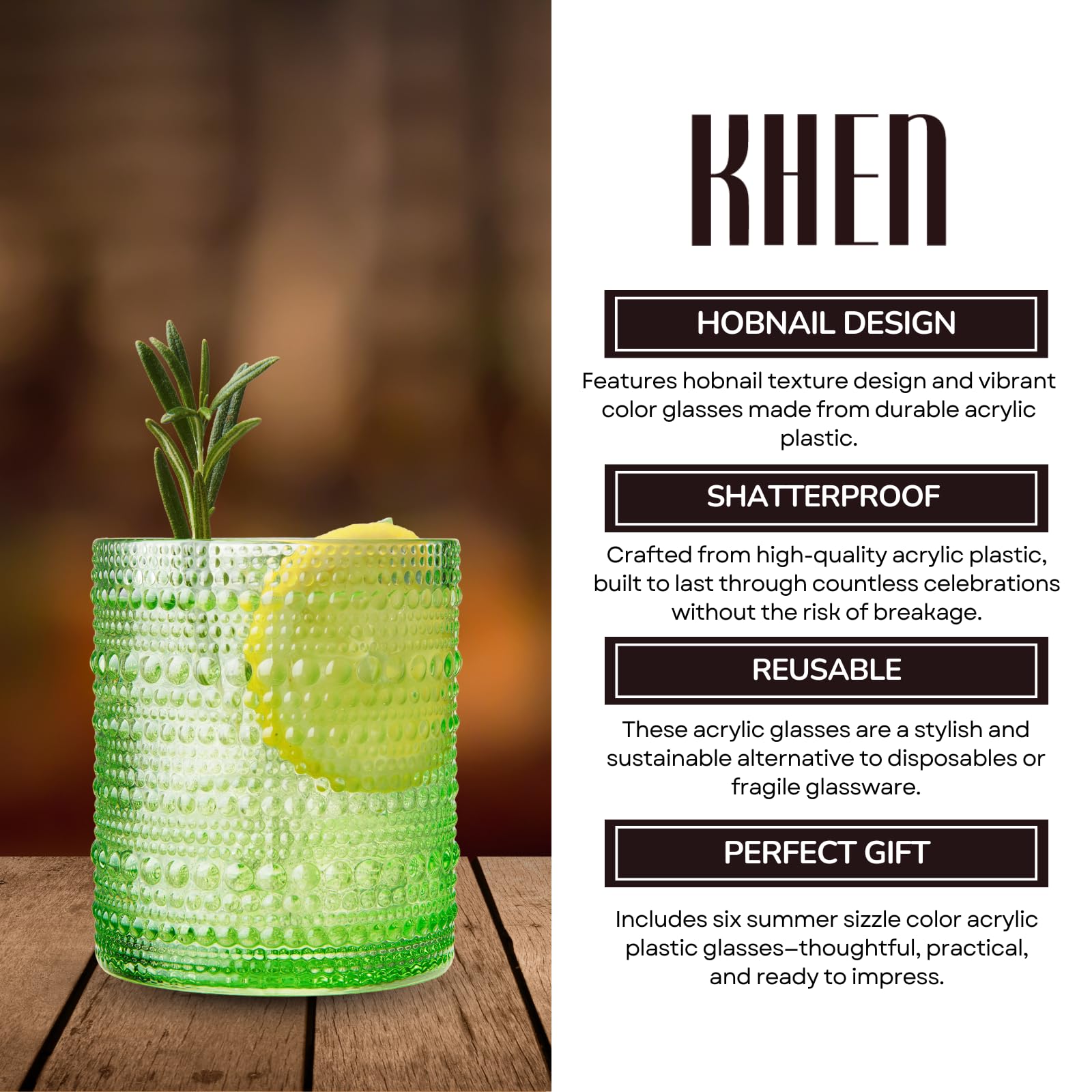 Vibes Hobnail glassware set of 6 Summer colors