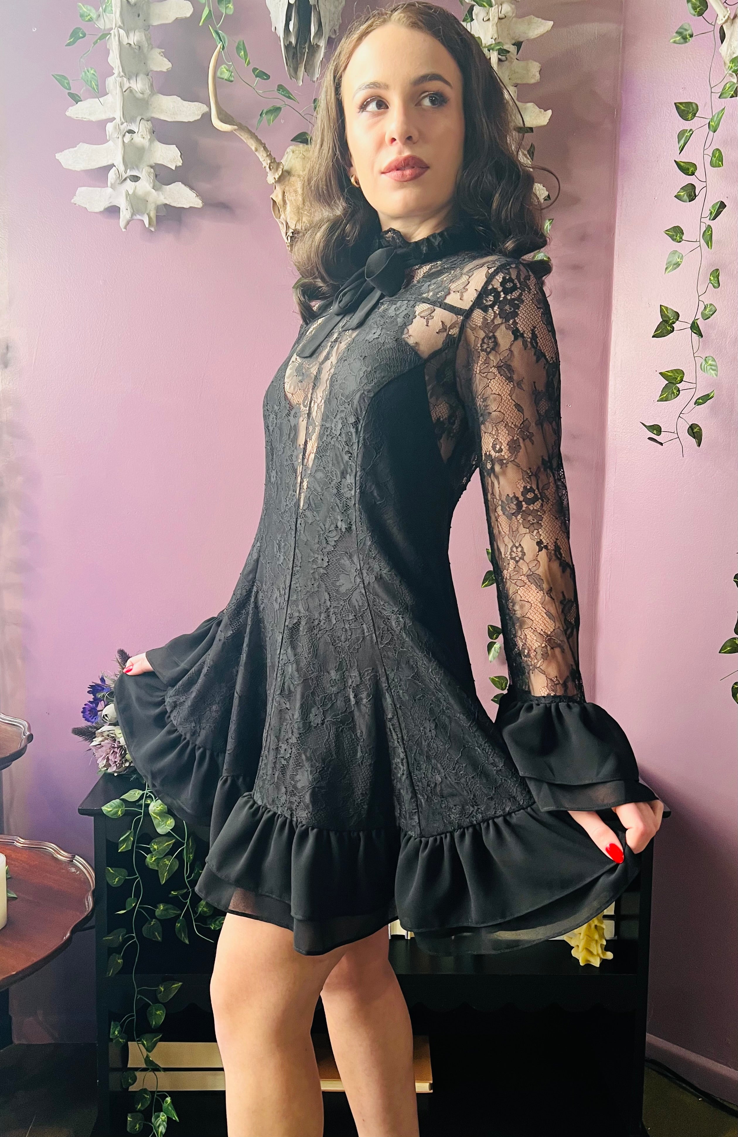 Nightshade - Dark Romantic Floral Mini Babydoll Dress - READY to SHIP