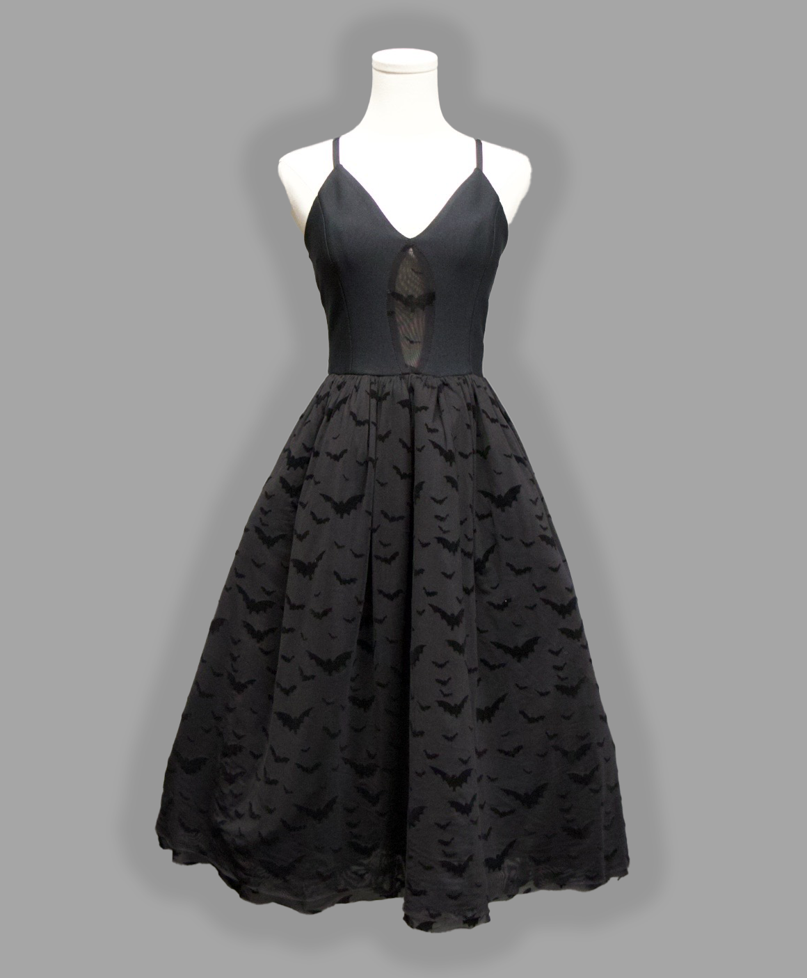 Bram - Velvet Flocked Bat Bandage Fit and Flare Dress