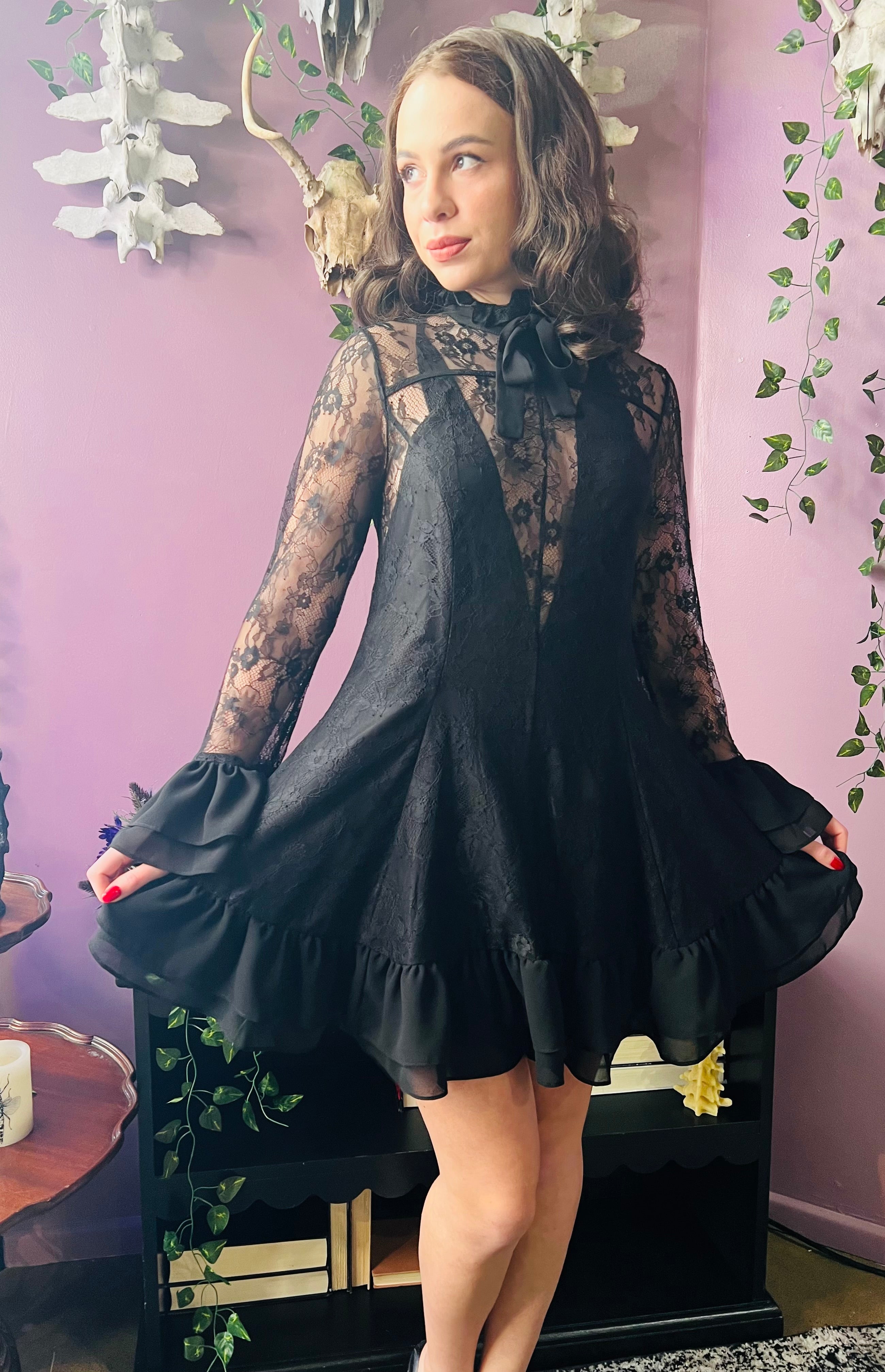 Nightshade - Dark Romantic Floral Mini Babydoll Dress - READY to SHIP