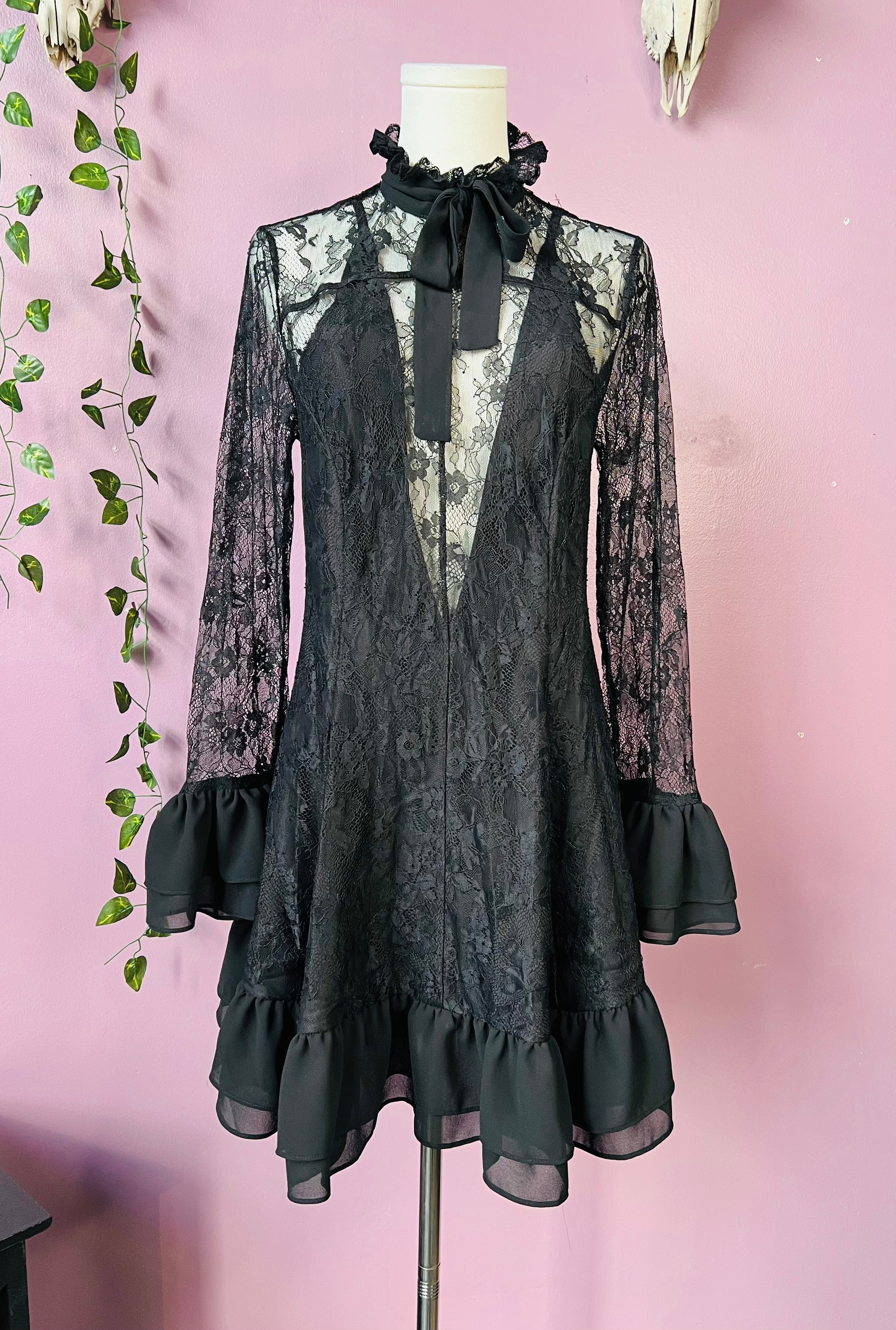 Nightshade - Dark Romantic Floral Mini Babydoll Dress - READY to SHIP
