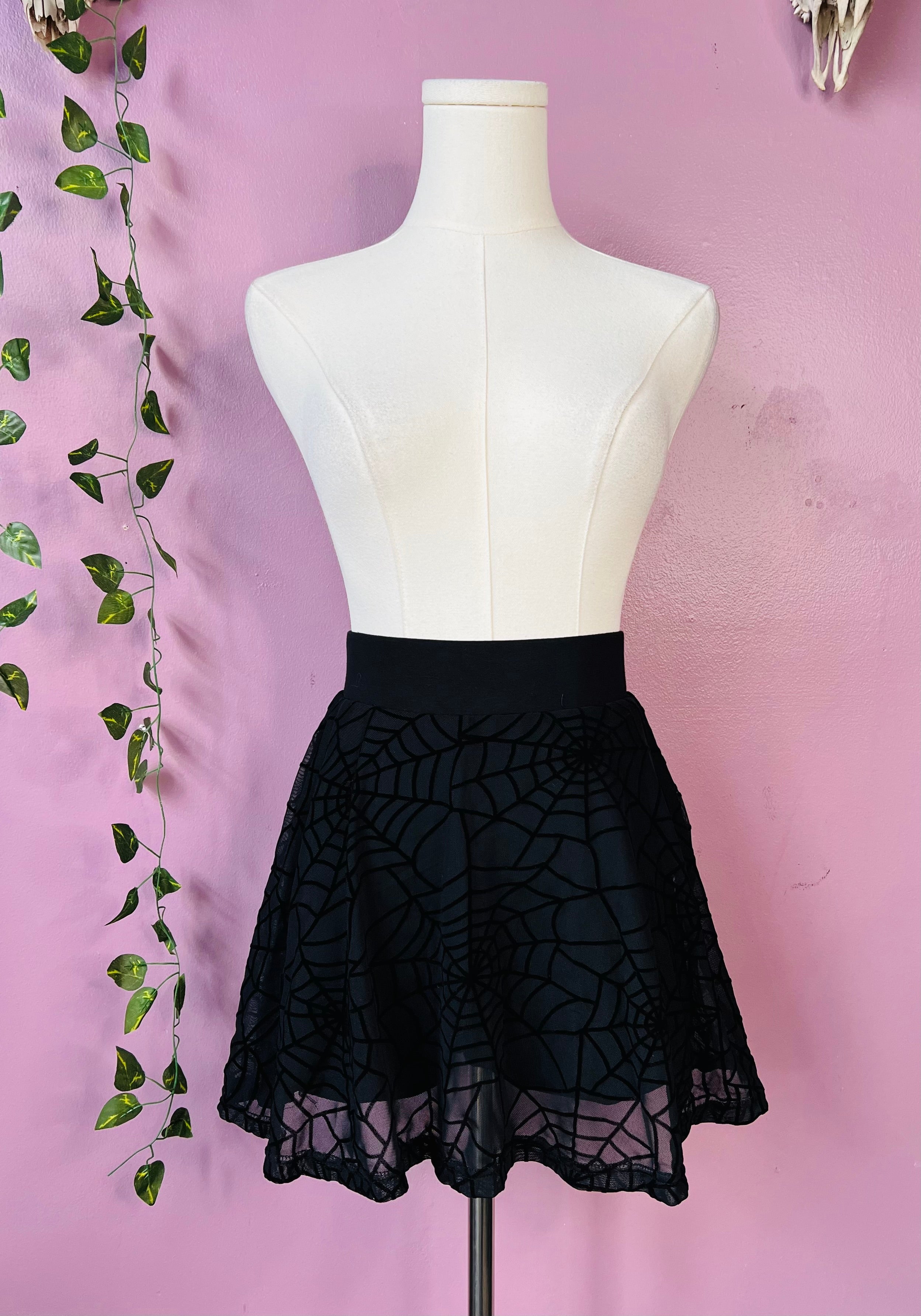 The Morbid Mini Skort - WEBS - Sheer Spider Web Skirt with Built In Shorts - Ready to Ship