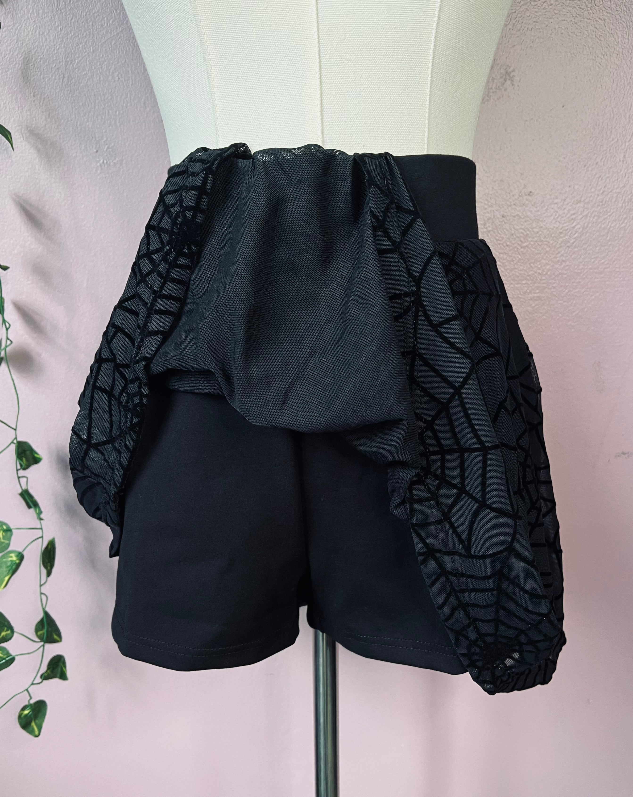 The Morbid Mini Skort - WEBS - Sheer Spider Web Skirt with Built In Shorts - Ready to Ship
