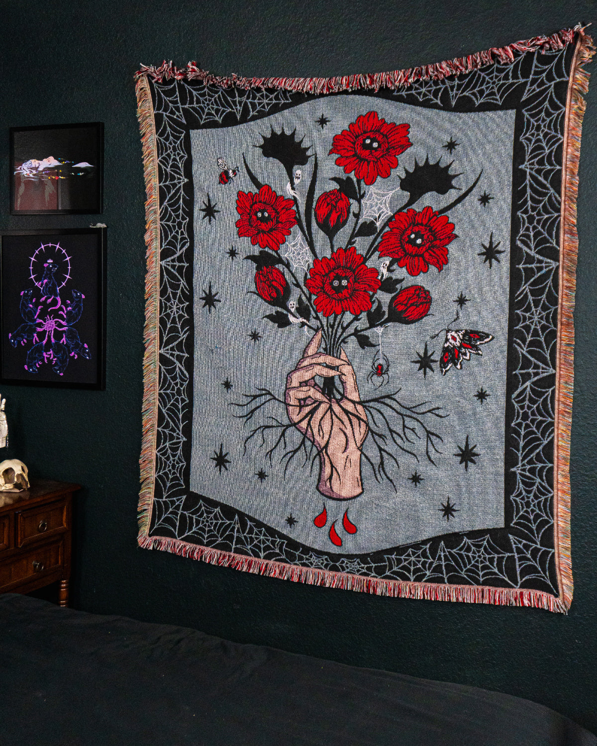 Eternal Bloom - Gothic Flower Bouquet Woven Blanket