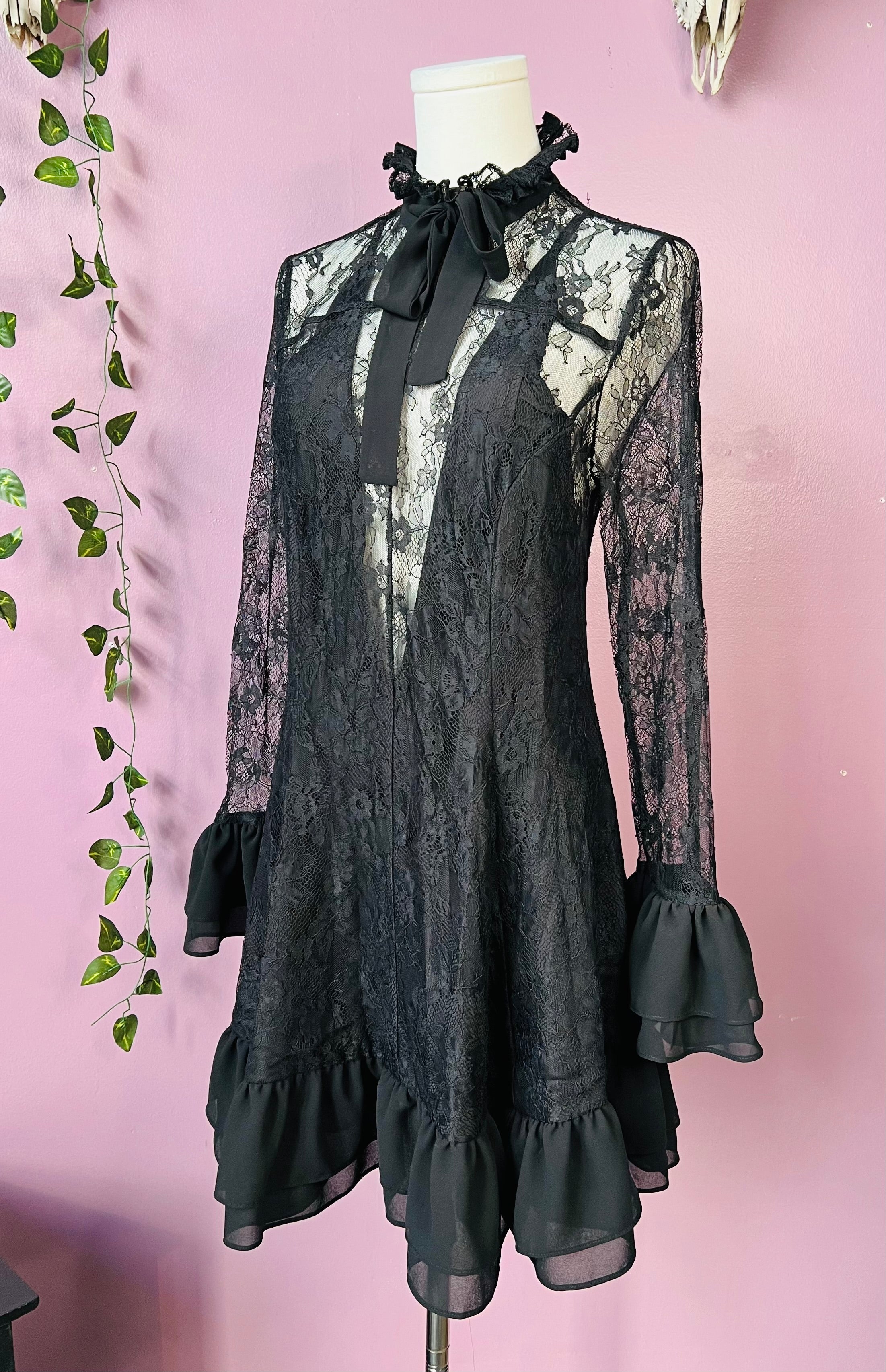 Nightshade - Dark Romantic Floral Mini Babydoll Dress - READY to SHIP
