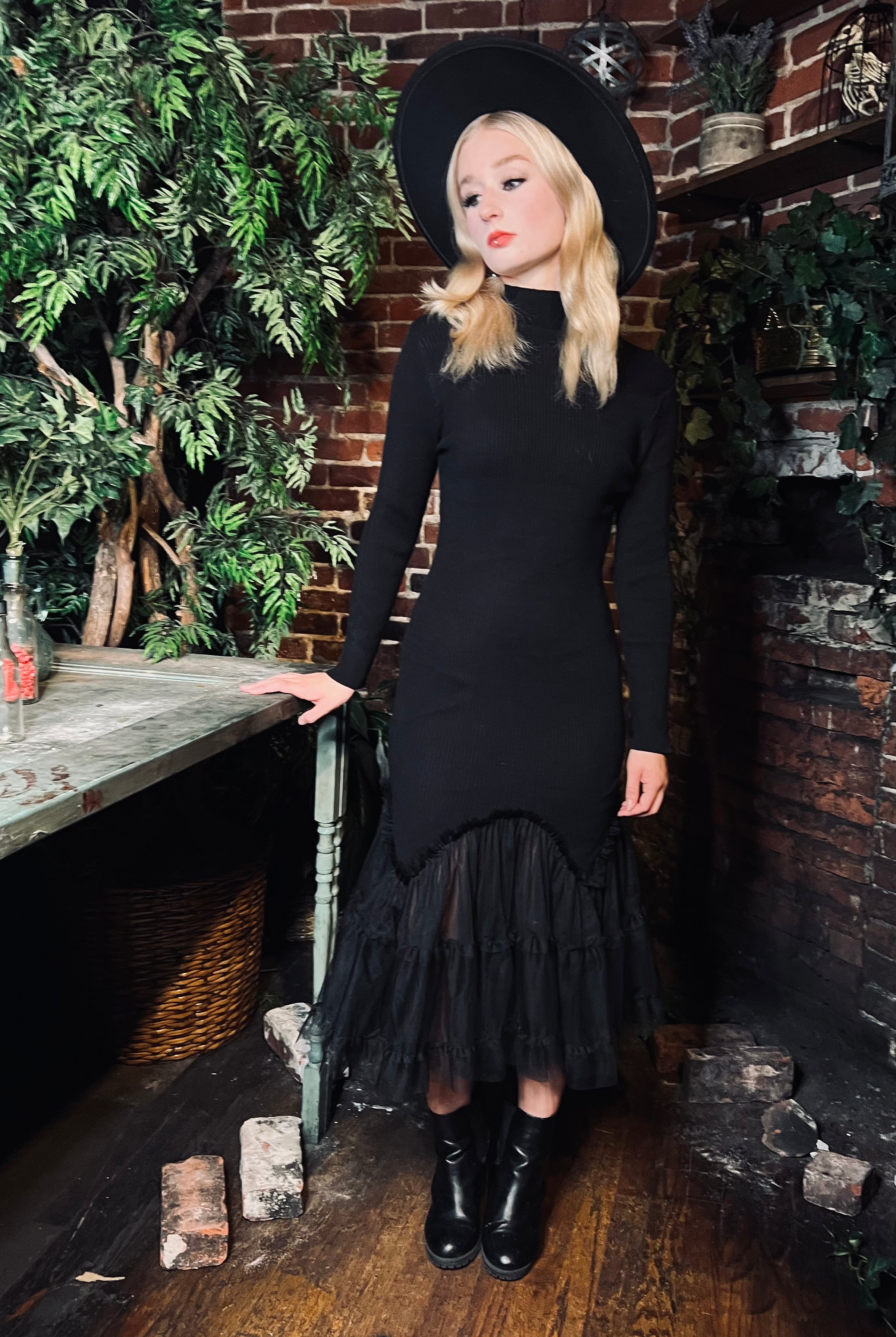 Beatrix - Curve Hugging Sweater Dress with Dreary Flared Hem - READY TO SHIP