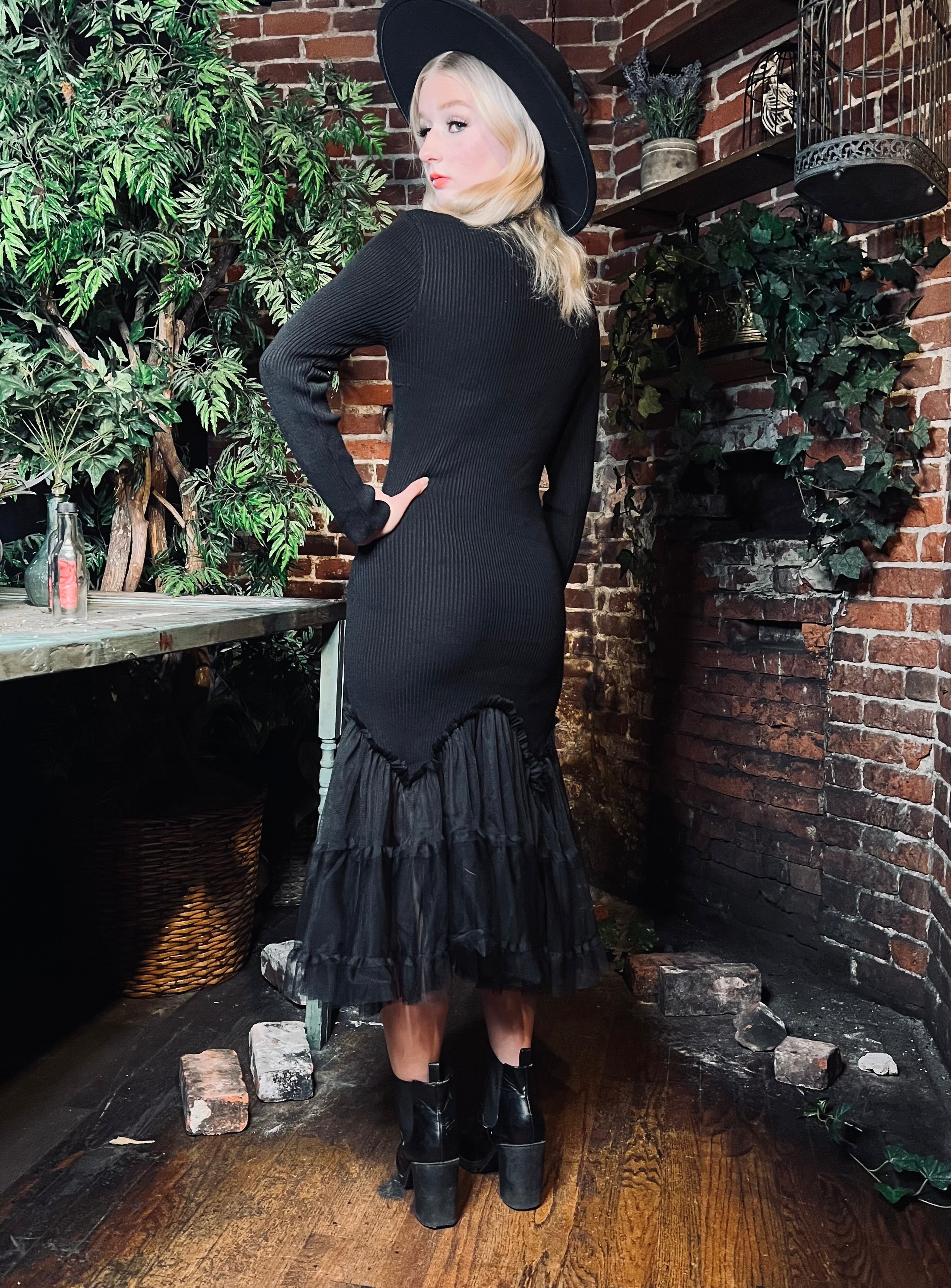 Beatrix - Curve Hugging Sweater Dress with Dreary Flared Hem - READY TO SHIP