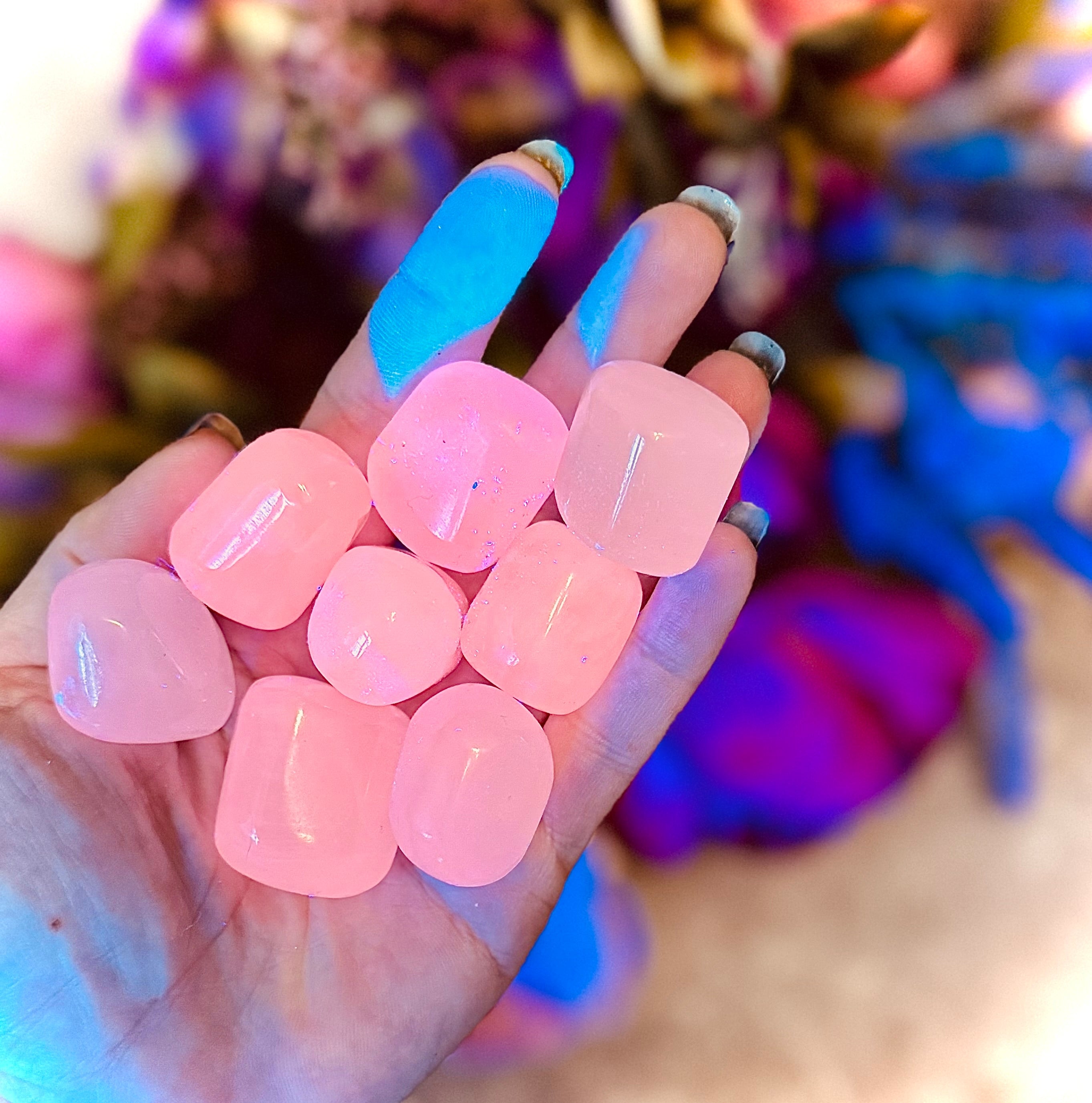 Tumbled Pink Calcite, UV Reactive, Glows Pink, Fluorescent Minerals
