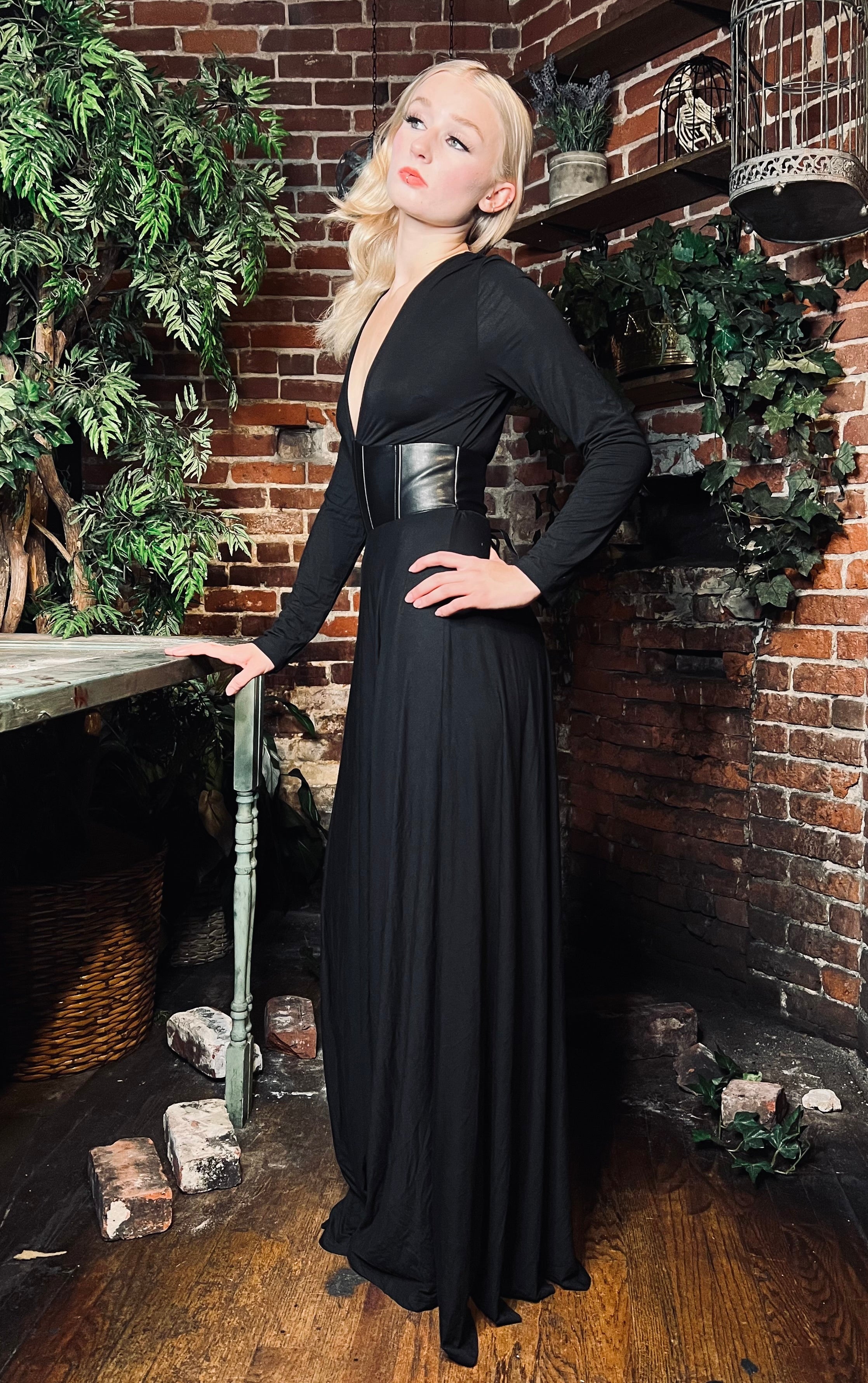Blair - Jersey Maxi Dress with Vegan Leather Corset Waist - READY TO SHIP