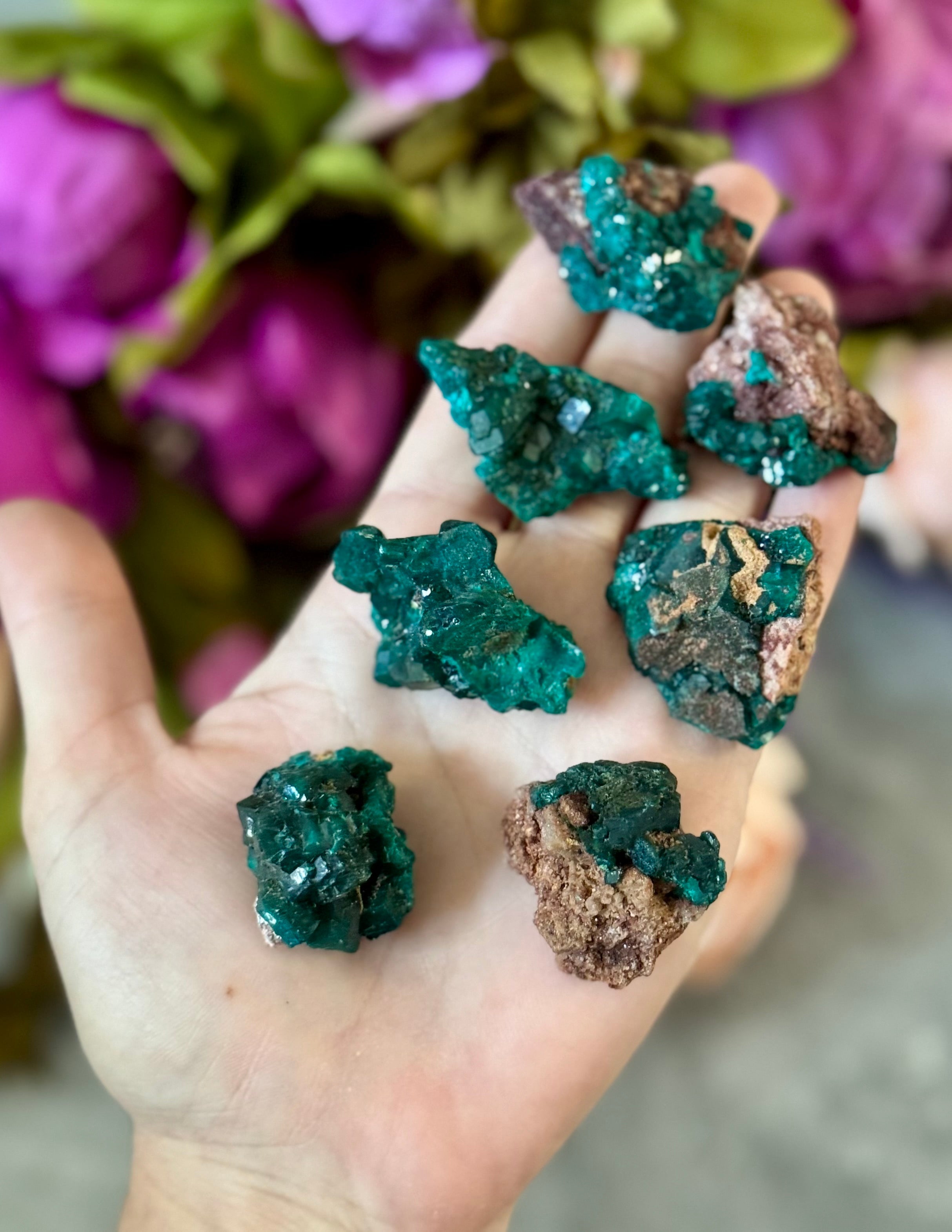 Raw Dioptase Crystal Specimens, Green Dioptase Mineral
