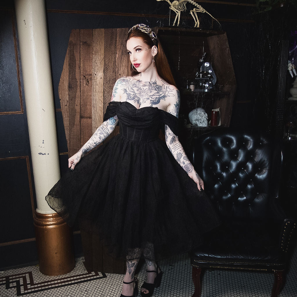 Octavia's Web - Flocked Spider Web Party Dress - READY TO SHIP