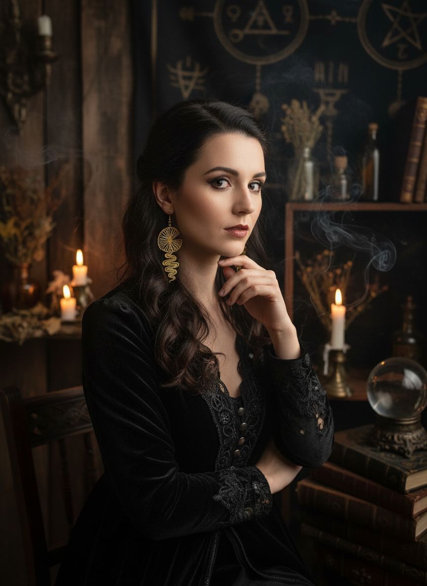 Snake, Moon, + Magick (Brass) Earrings - by Keven Craft Rituals