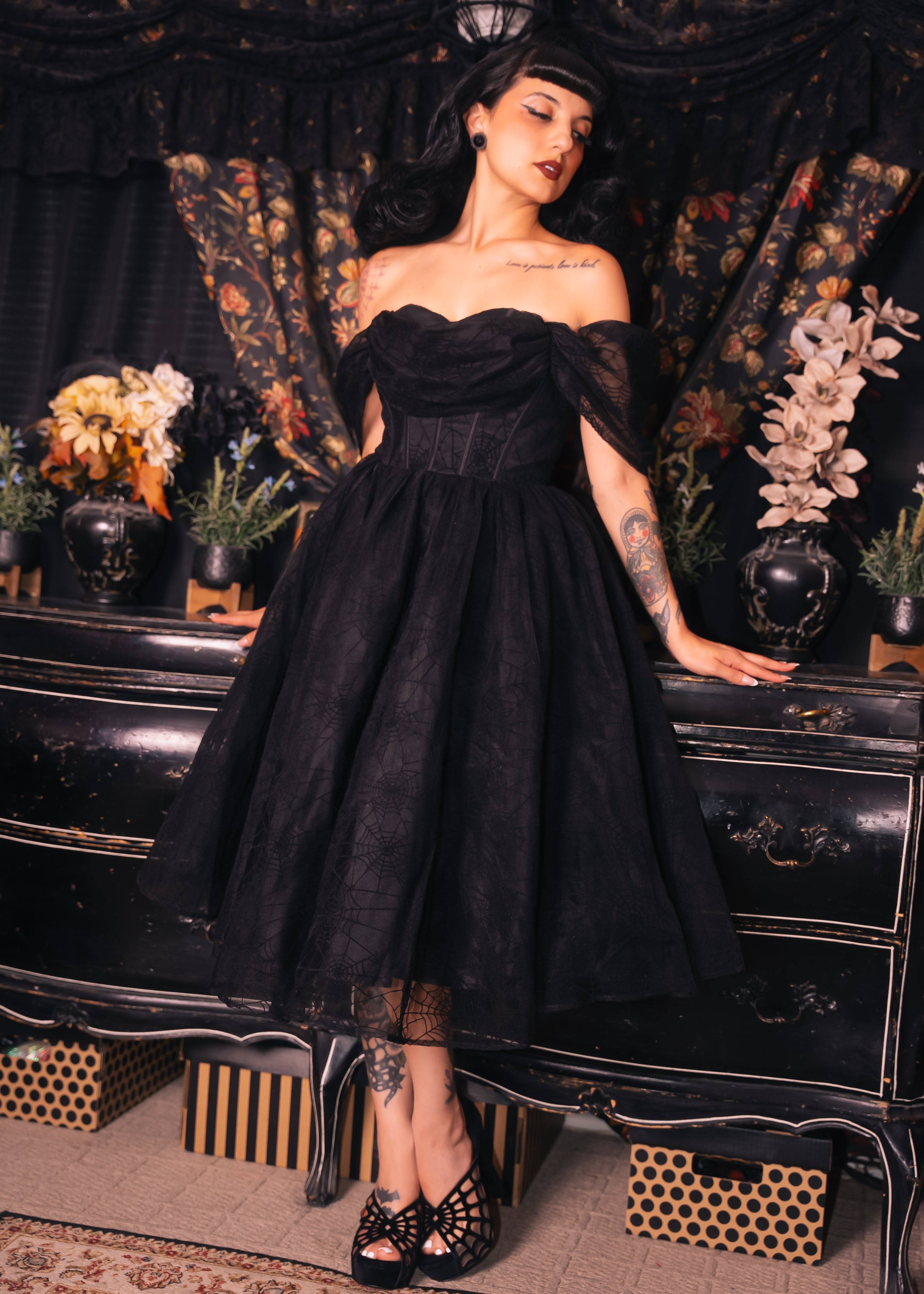 Octavia's Web - Flocked Spider Web Party Dress - READY TO SHIP