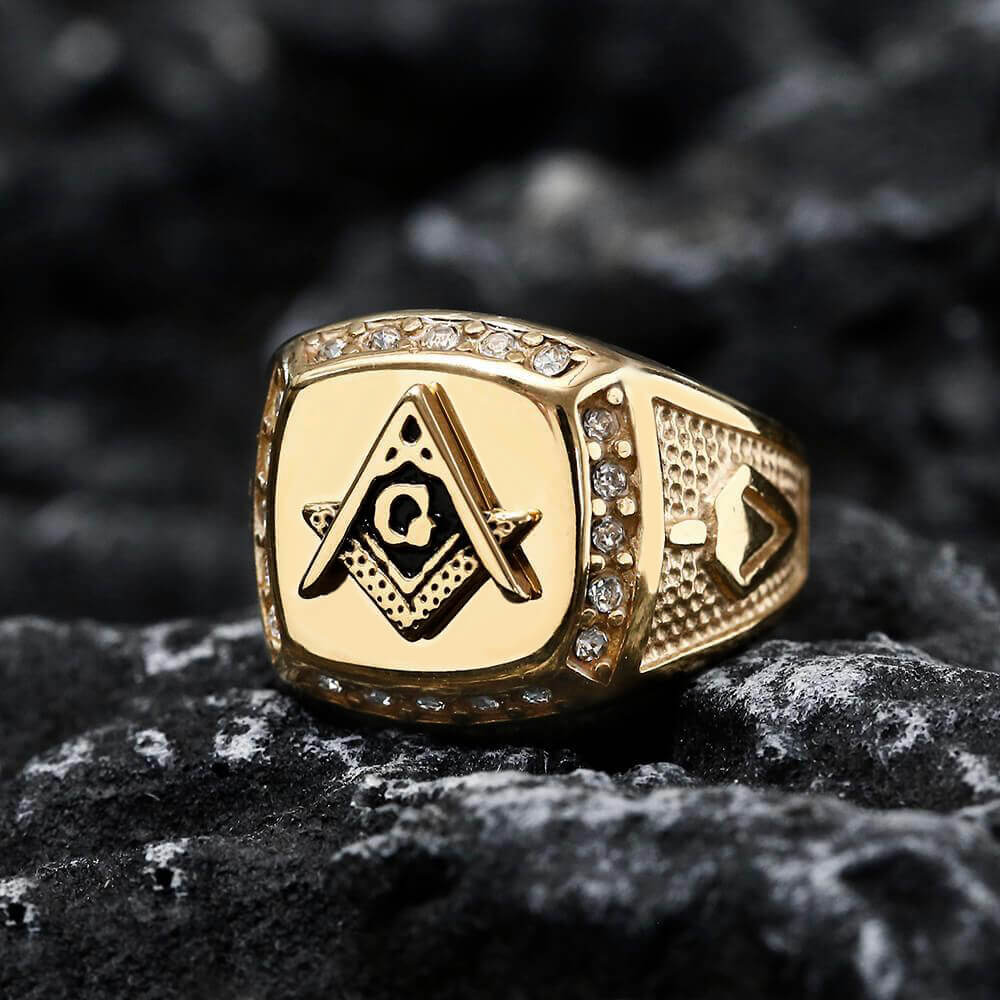 AG Masonic Diamond Stainless Steel Ring
