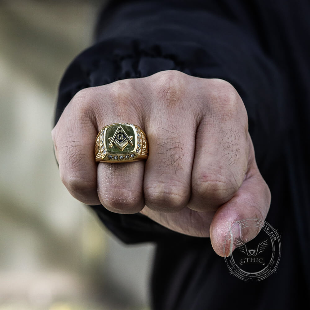 AG Masonic Diamond Stainless Steel Ring