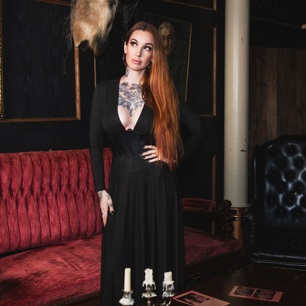 Blair - Jersey Maxi Dress with Vegan Leather Corset Waist - READY TO SHIP