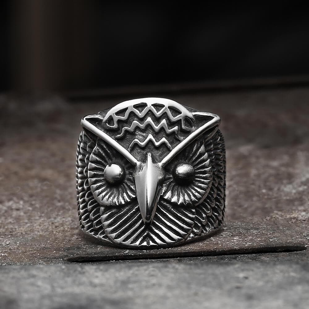 Carved Owl Stainless Steel Animal Ring
