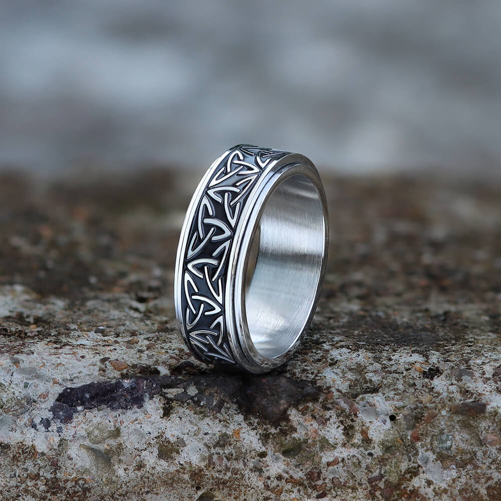 Celtic Triangle Knot Stainless Steel Viking Spinner Ring