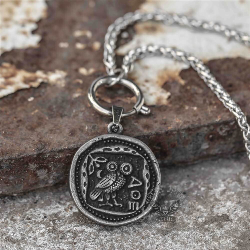 Vintage Owl Stainless Steel Coin Necklace