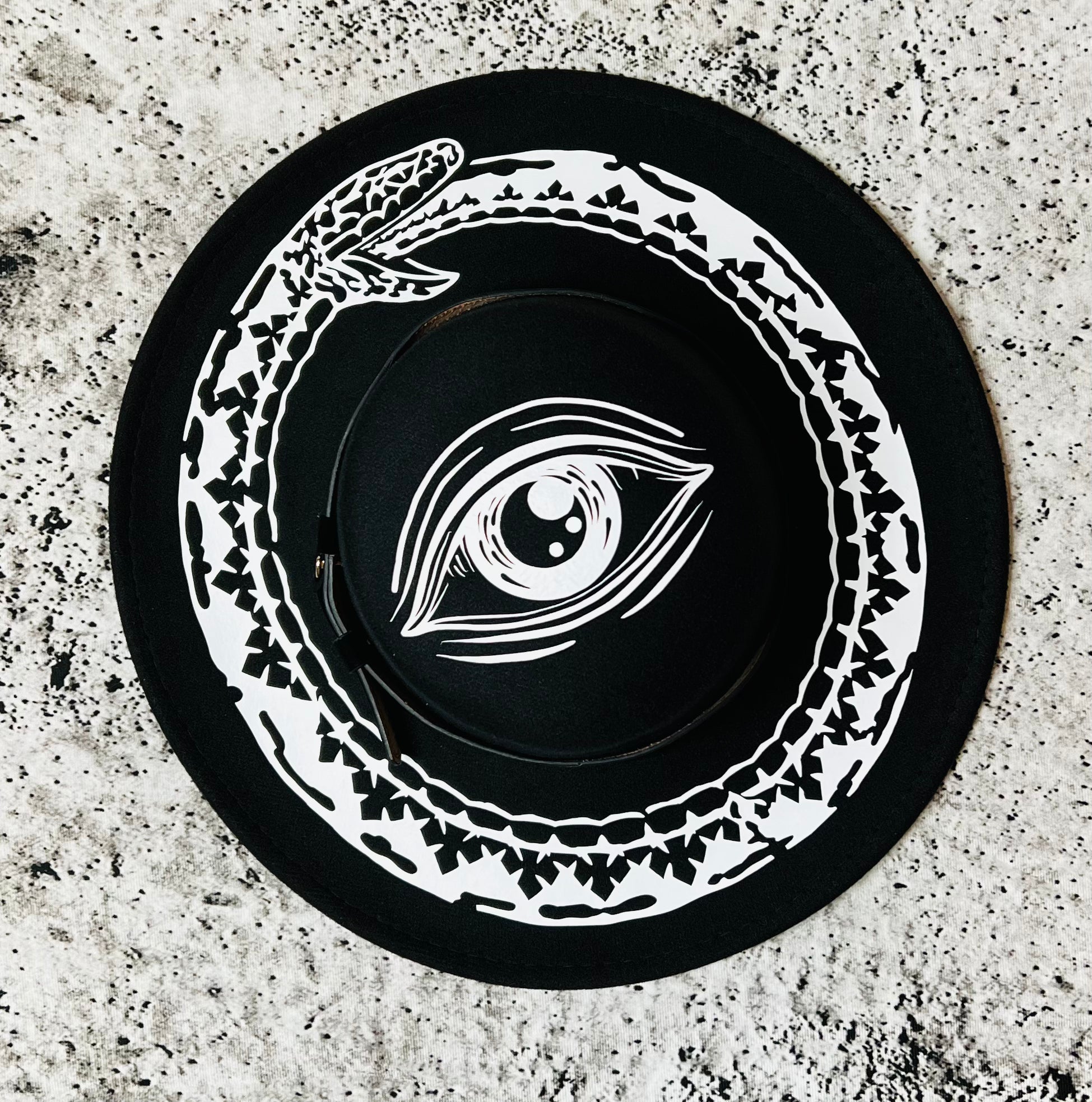 Vegan Felt Wide Brim Hat - Flat Top XL Brim - "Oroboros"