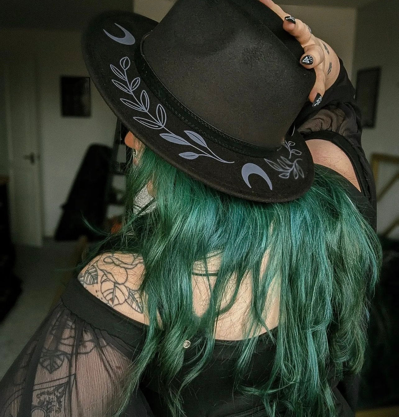 Vegan Felt Wide Brim Hat - Fern Moon - Black/Charcoal