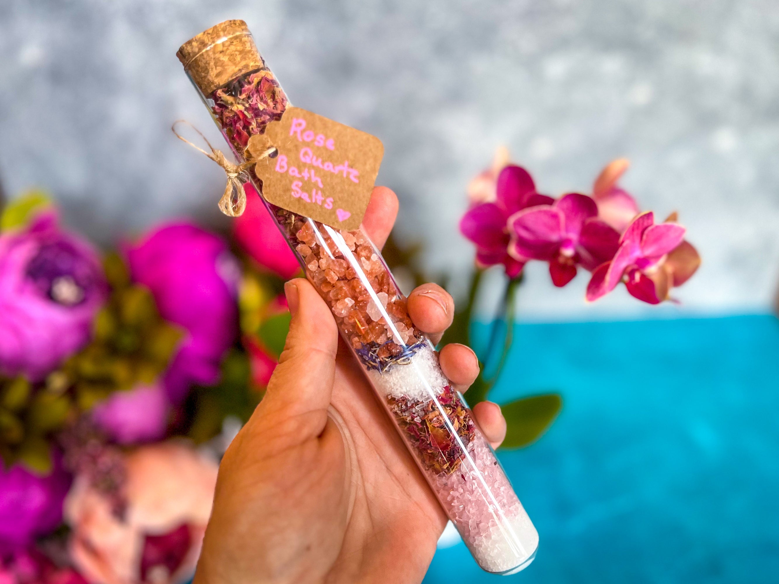 Goddess Rose Quartz Bath Salts in Glass Vials
