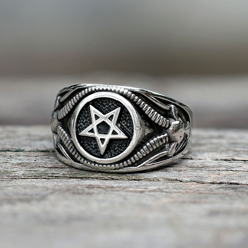 Pentagram/ Pentacle Goat Stainless Steel Ring