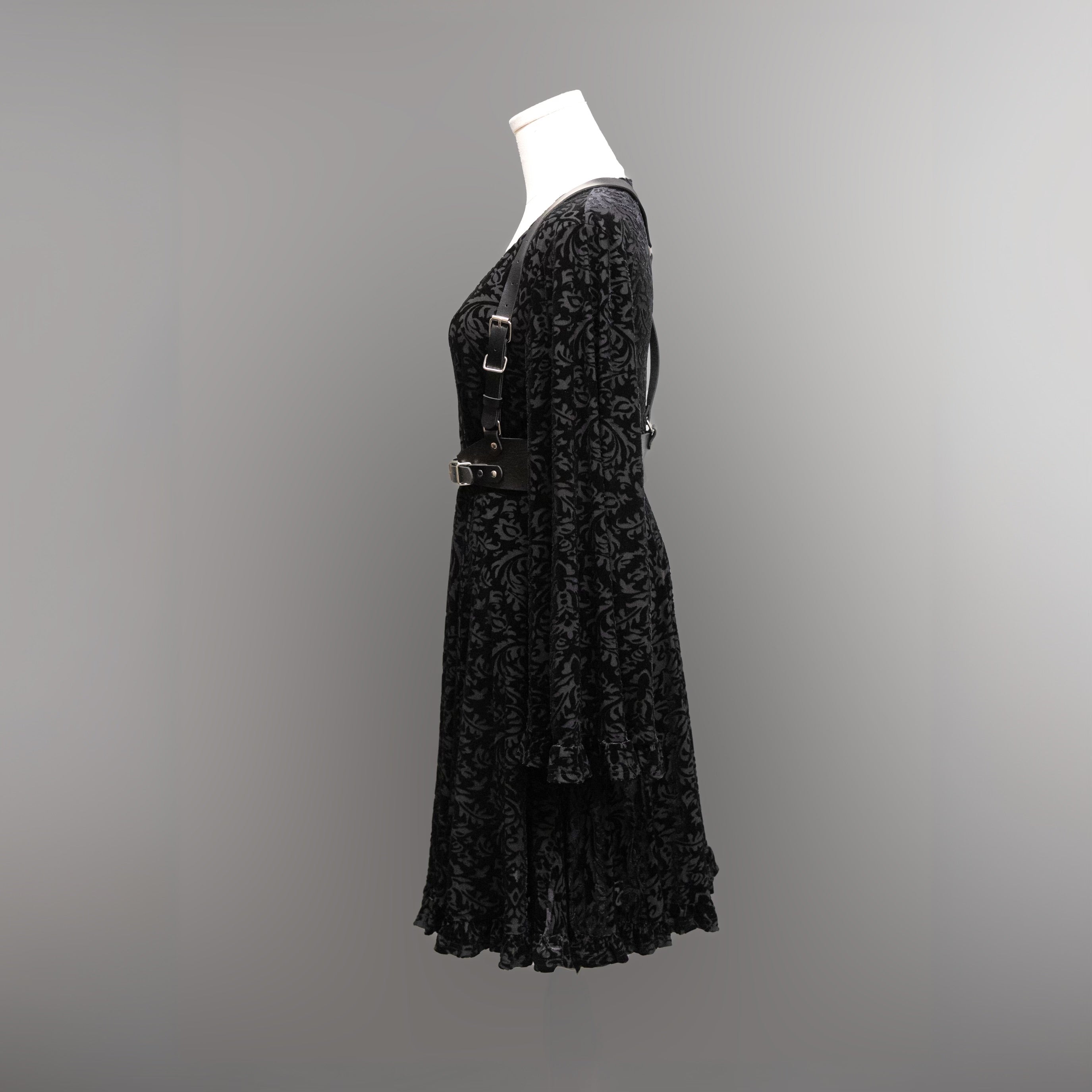 Nyx - Bell Sleeved Velvet Damask Dress with Harness - READY TO SHIP!