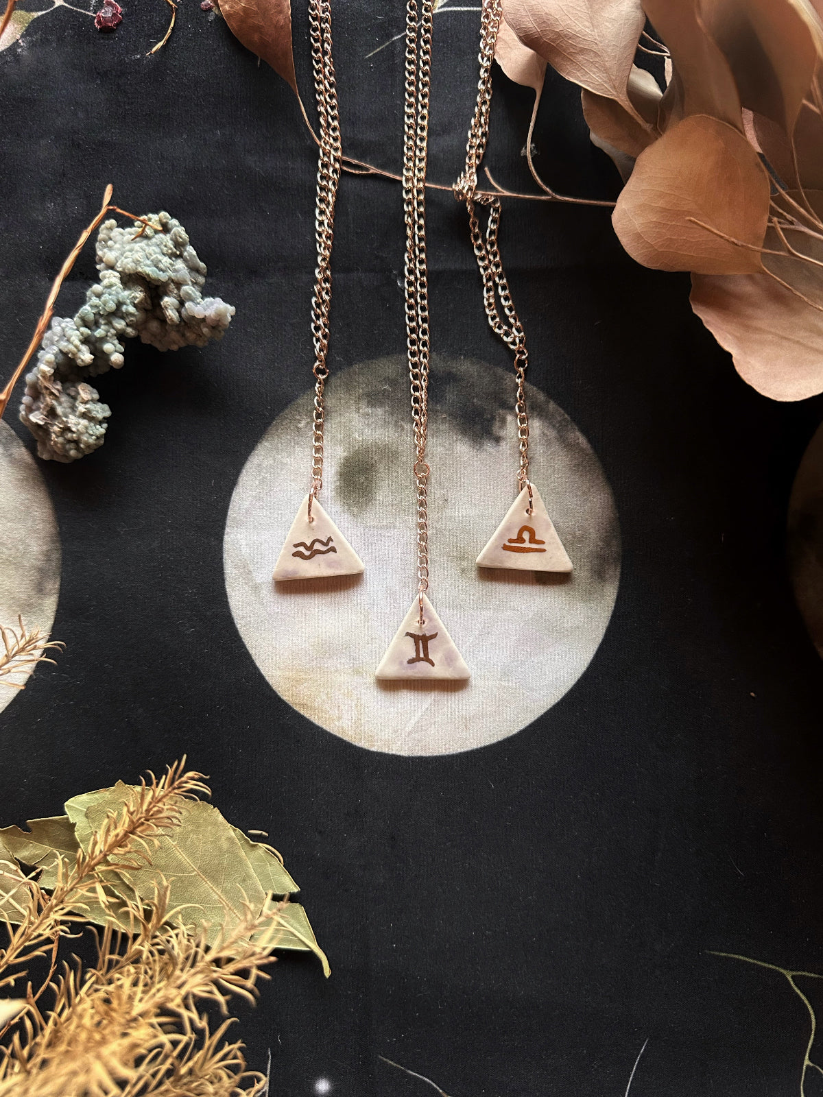 Double Sided Porcelain Necklace - Air / Aquarius.