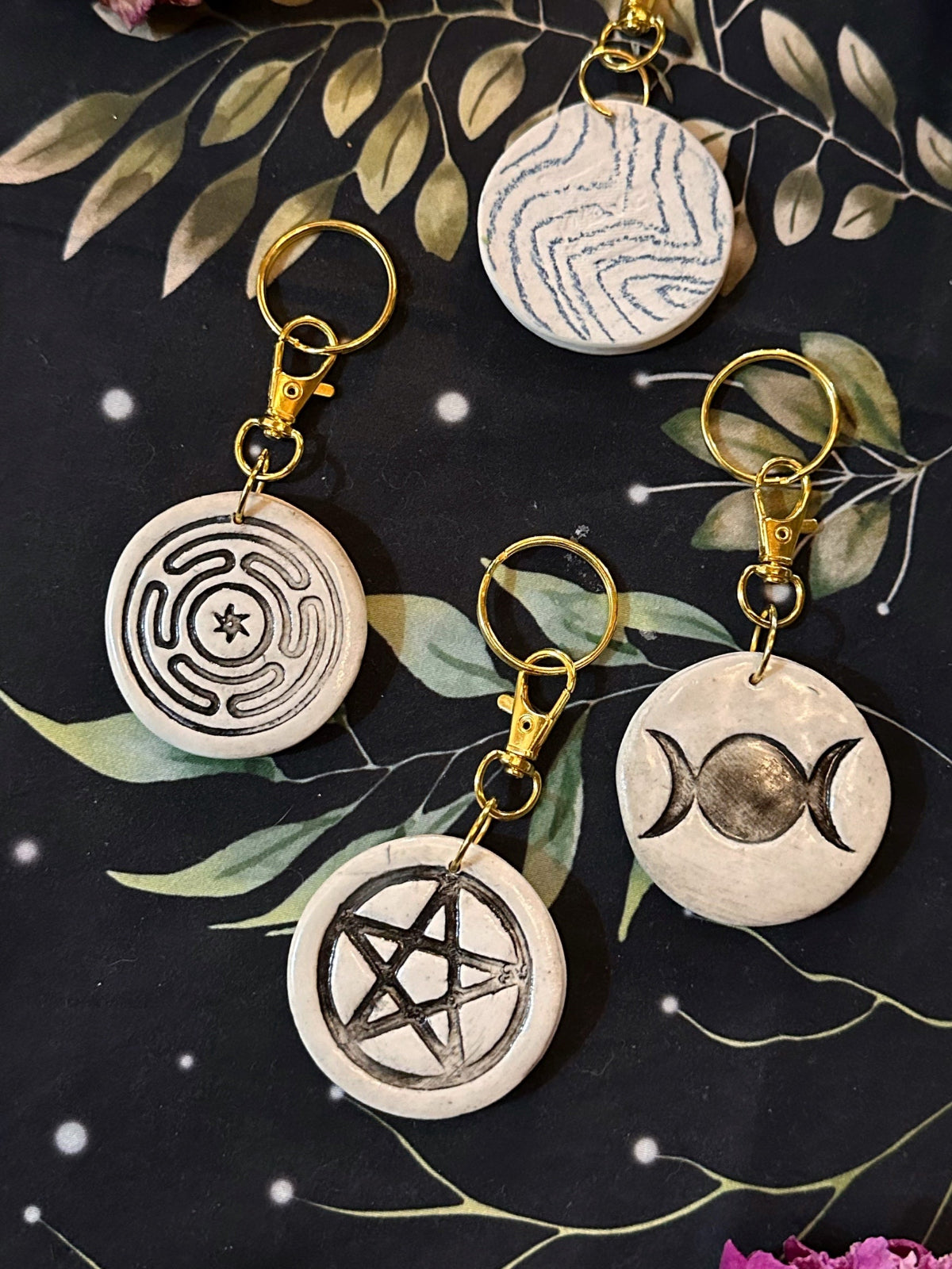 Porcelain Keychain - w/ Gold Plated Keyring with symbol of your choice by keven craft rituals