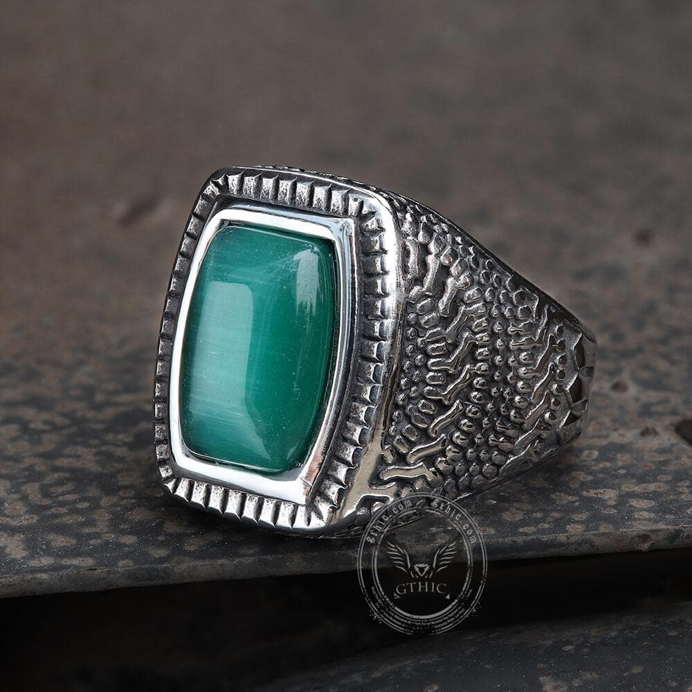 Retro Pattern Gemstone Stainless Steel Ring