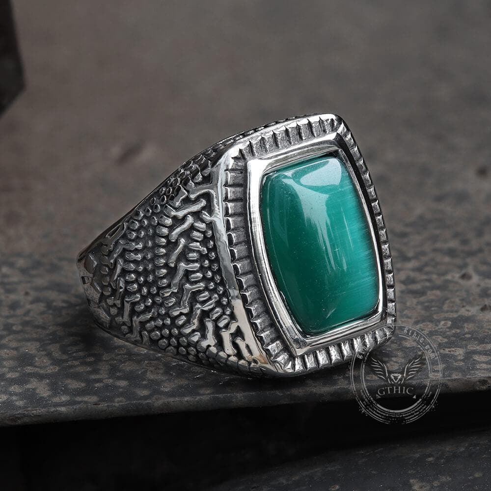 Retro Pattern Gemstone Stainless Steel Ring
