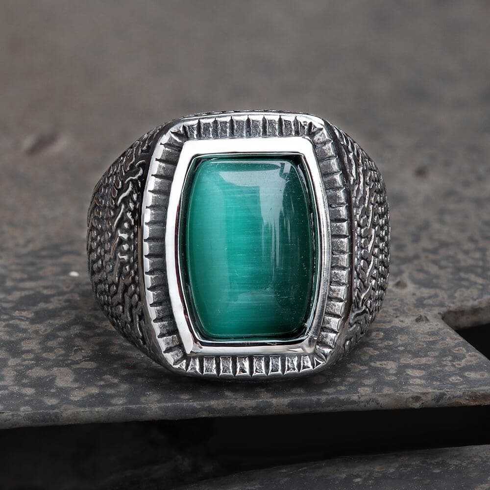 Retro Pattern Gemstone Stainless Steel Ring