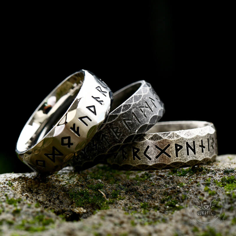 Scaled Pattern Runes Stainless Steel Viking Ring