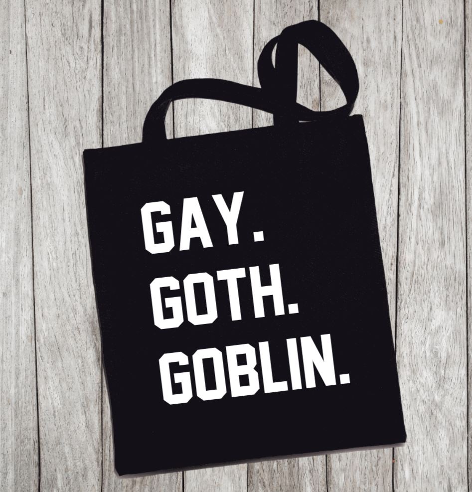Reusable Grocery Bag/Tote Bag - "gay. goth. goblin."