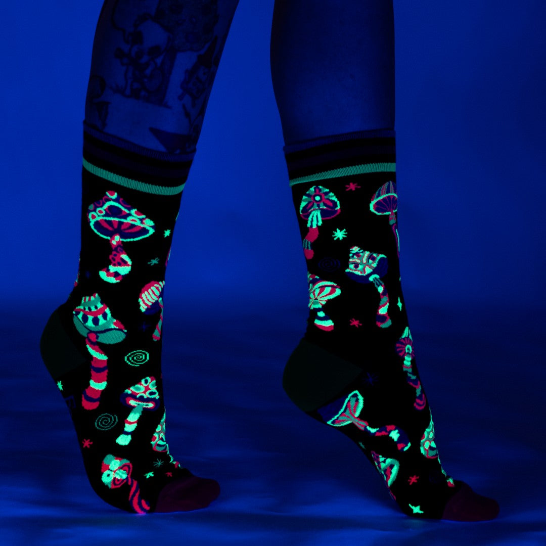 Funky Fungi UV Reactive Crew Socks