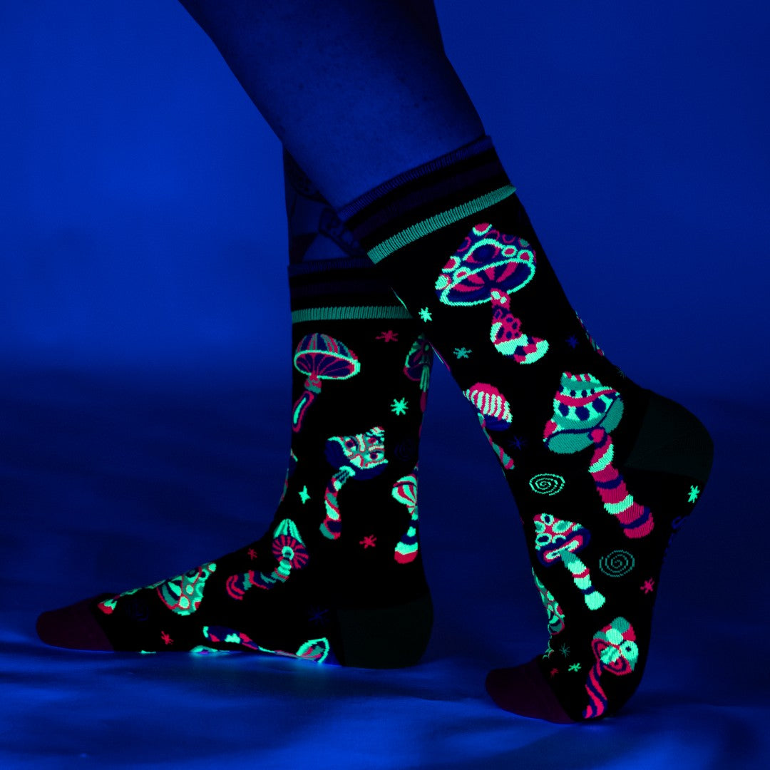 Funky Fungi UV Reactive Crew Socks
