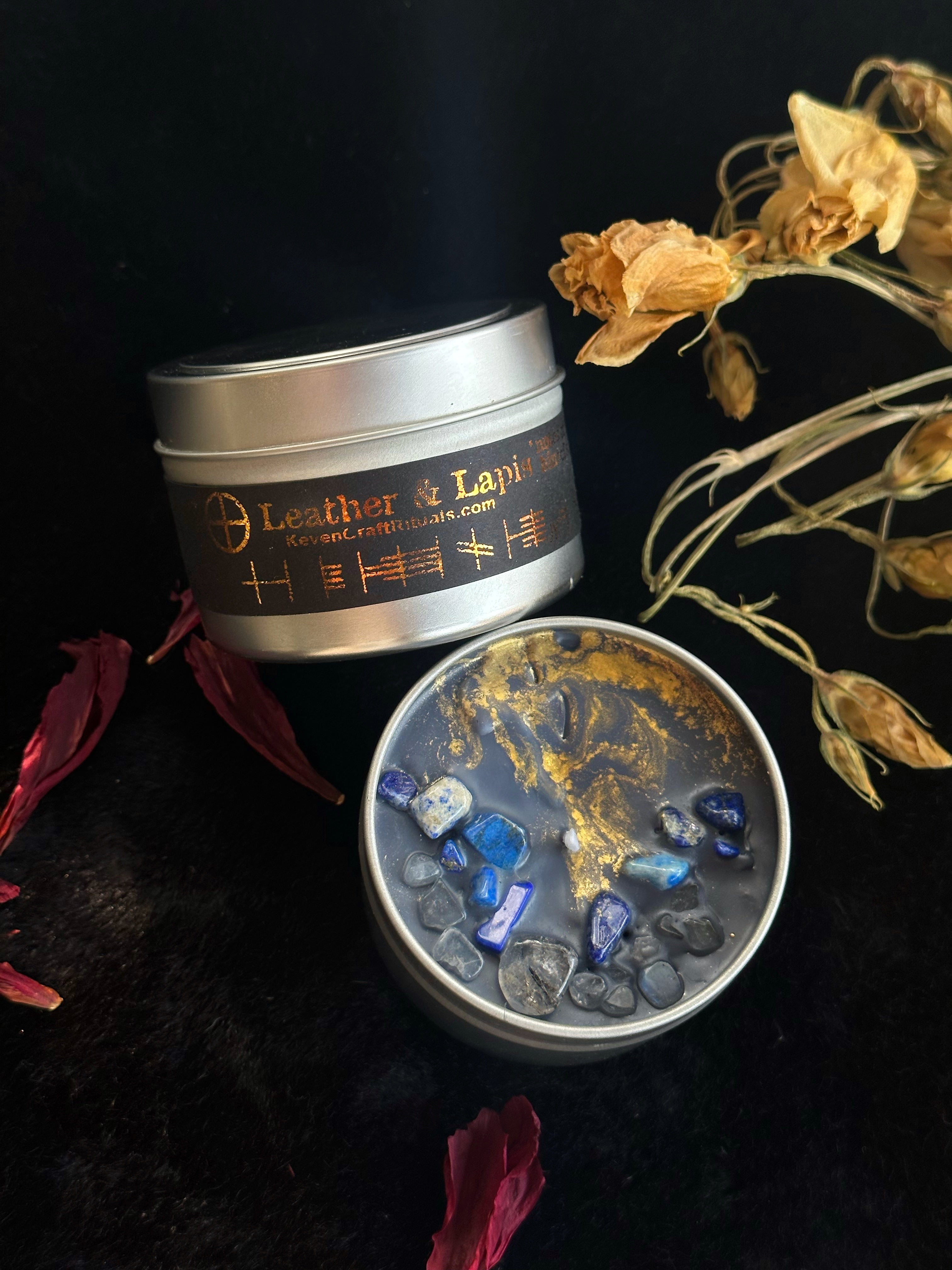 Leather & Lapis - Vegan Soy Travel Candle