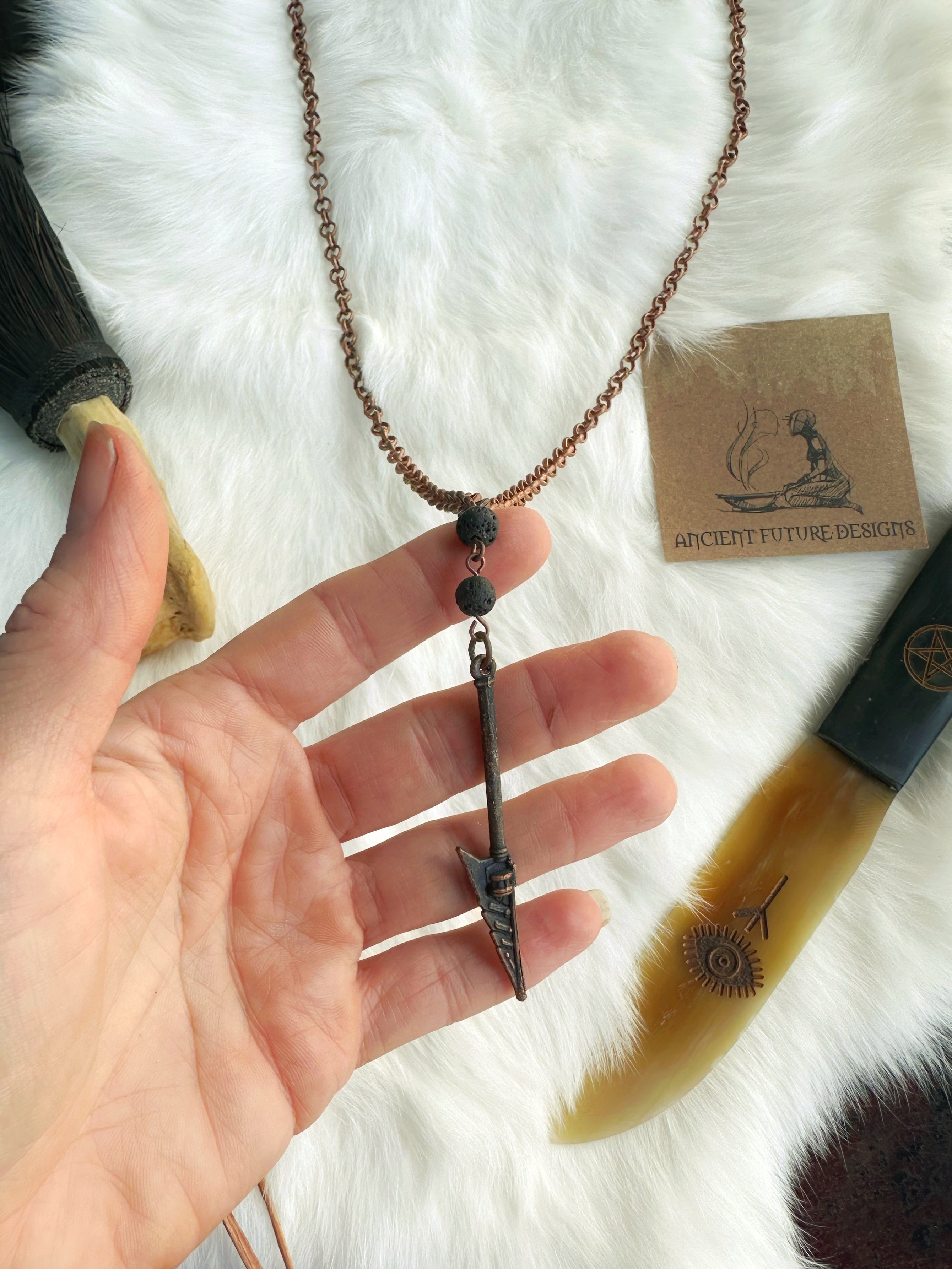 Spear Talisman w/ Lava Beads - Talisman by Ancient Future Designs