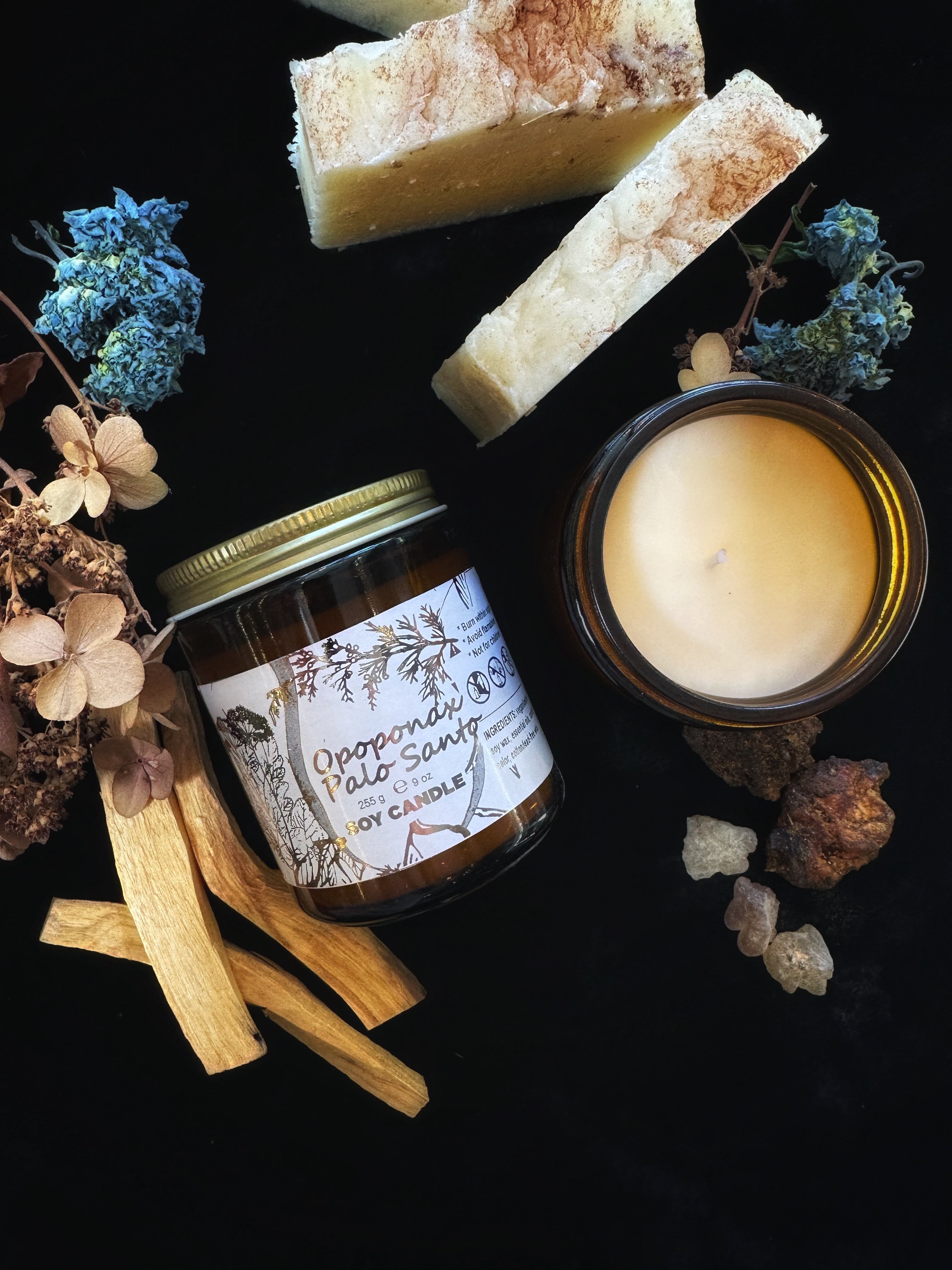 Opoponax + Palo Santo Candle, Vegan Soy