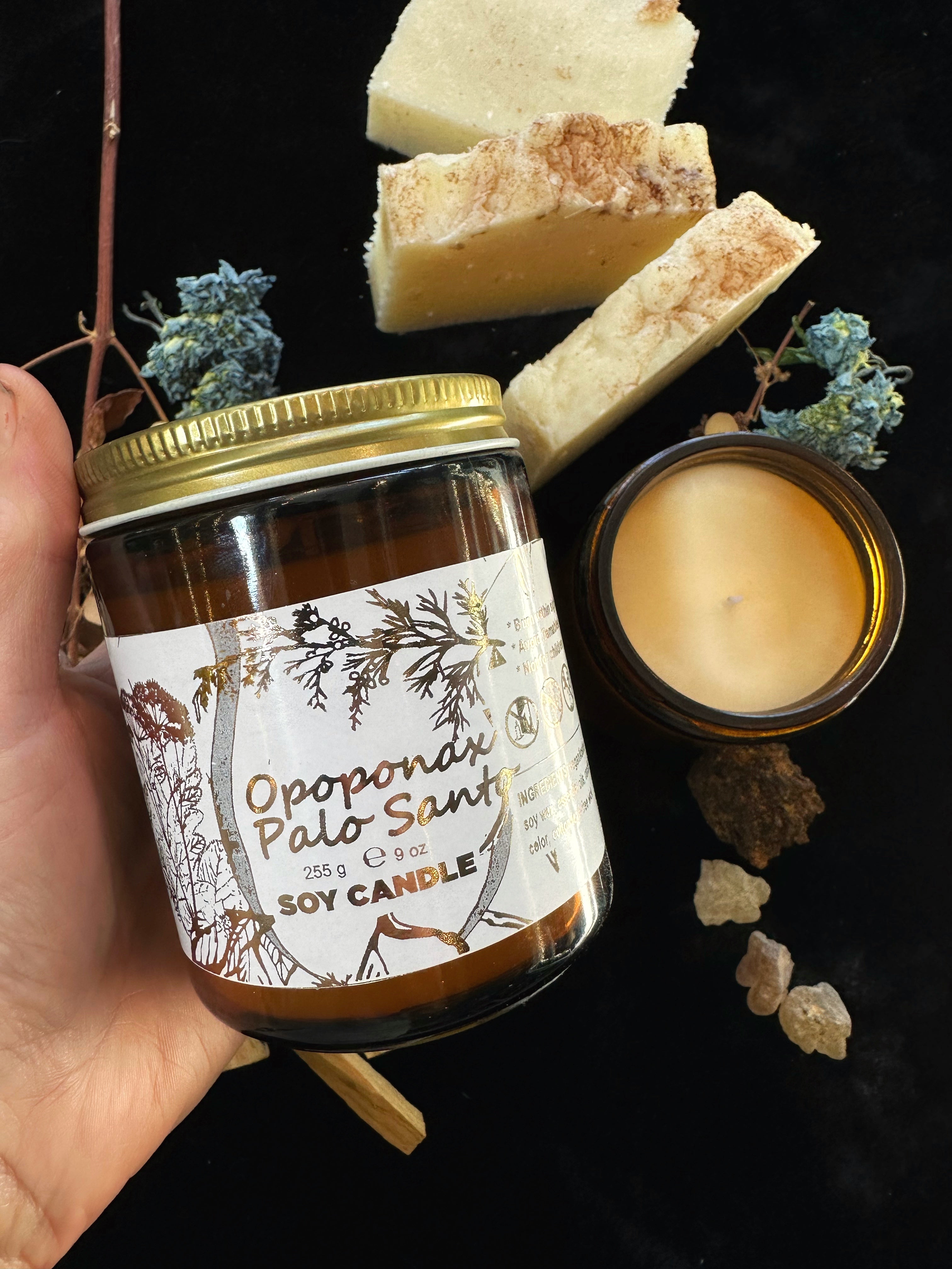 Opoponax + Palo Santo Candle, Vegan Soy